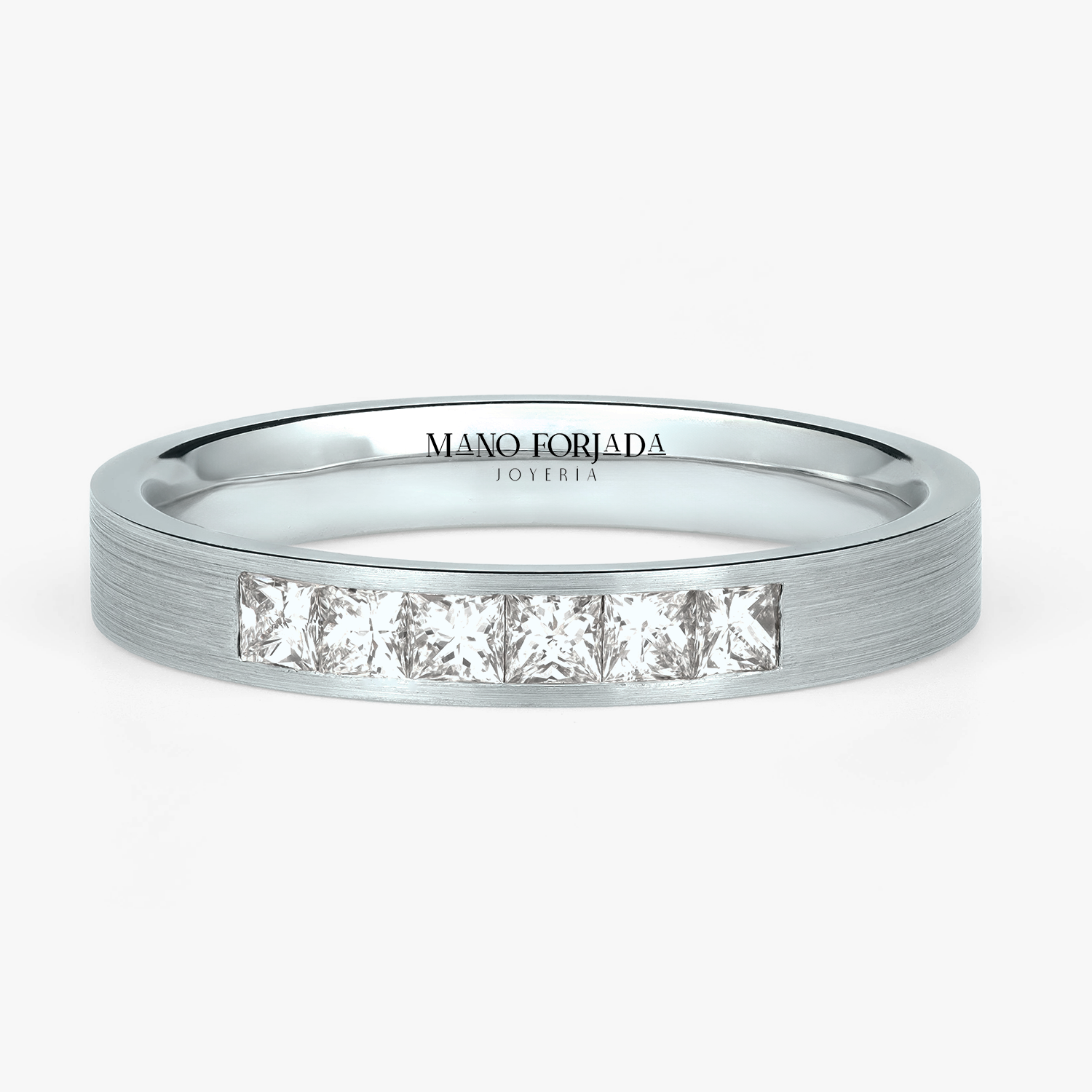 Argolla Brote Confort Rellena 3mm Brillante con incrustaciones, oro blanco