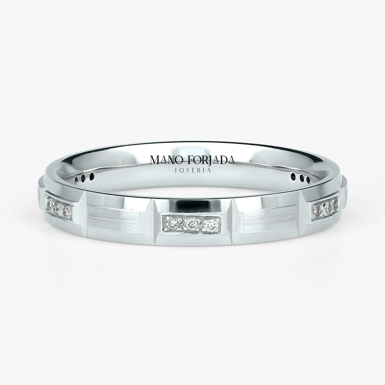Argolla Garza Confort Rellena 3mm Brillante con incrustaciones, oro blanco