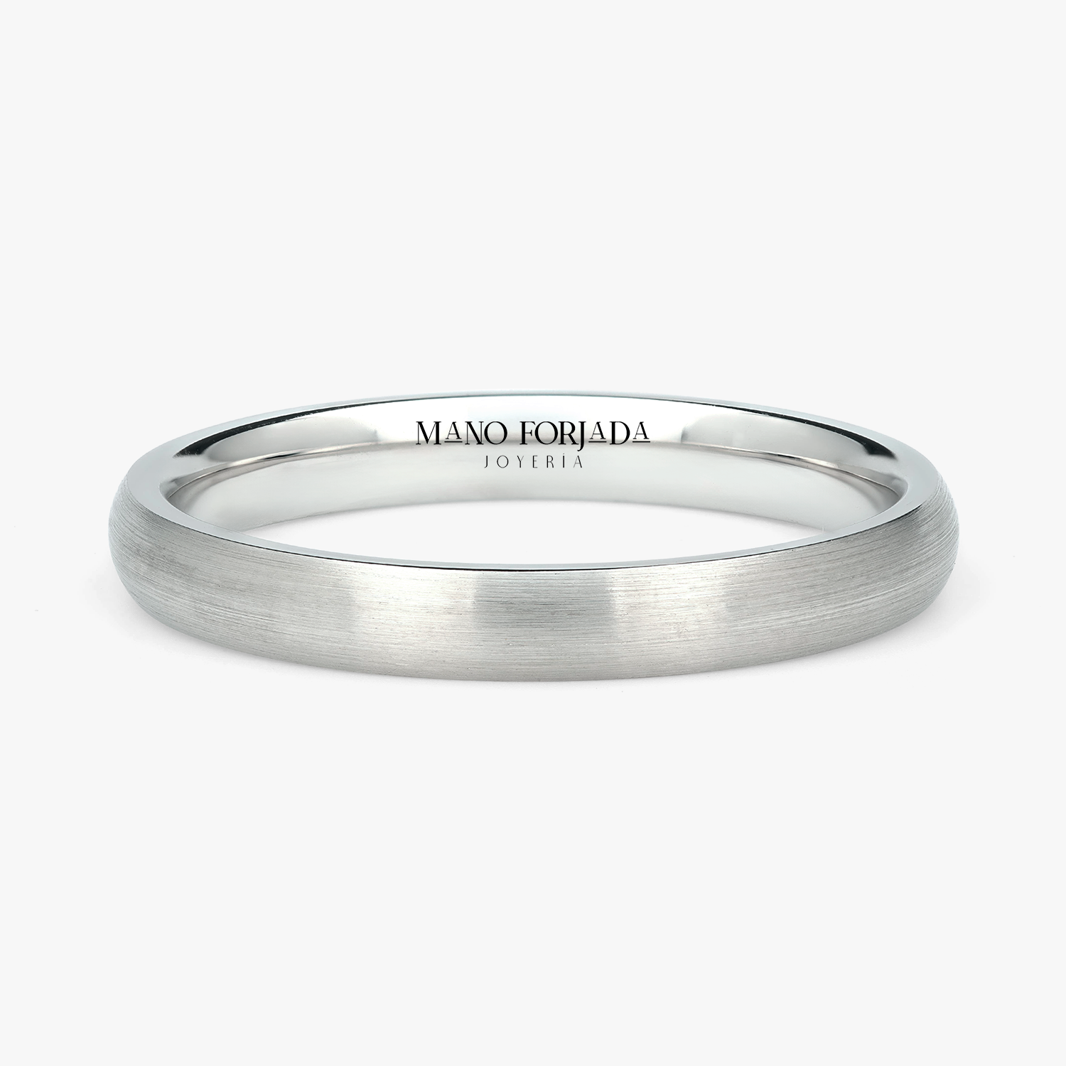 Argolla Hebra Confort Rellena 3mm Lisa en oro blanco