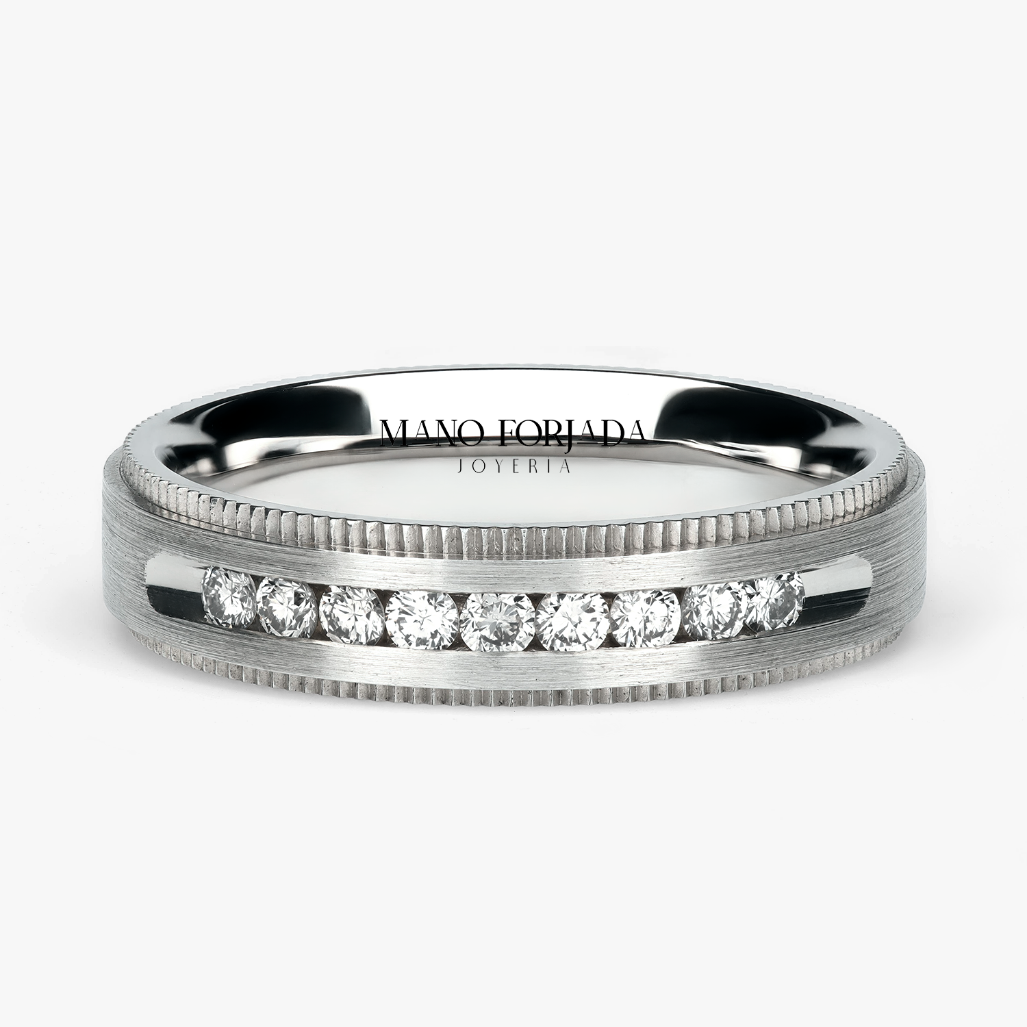 Argolla Niebla Confort Rellena 4mm Brillante con incrustaciones, oro blanco