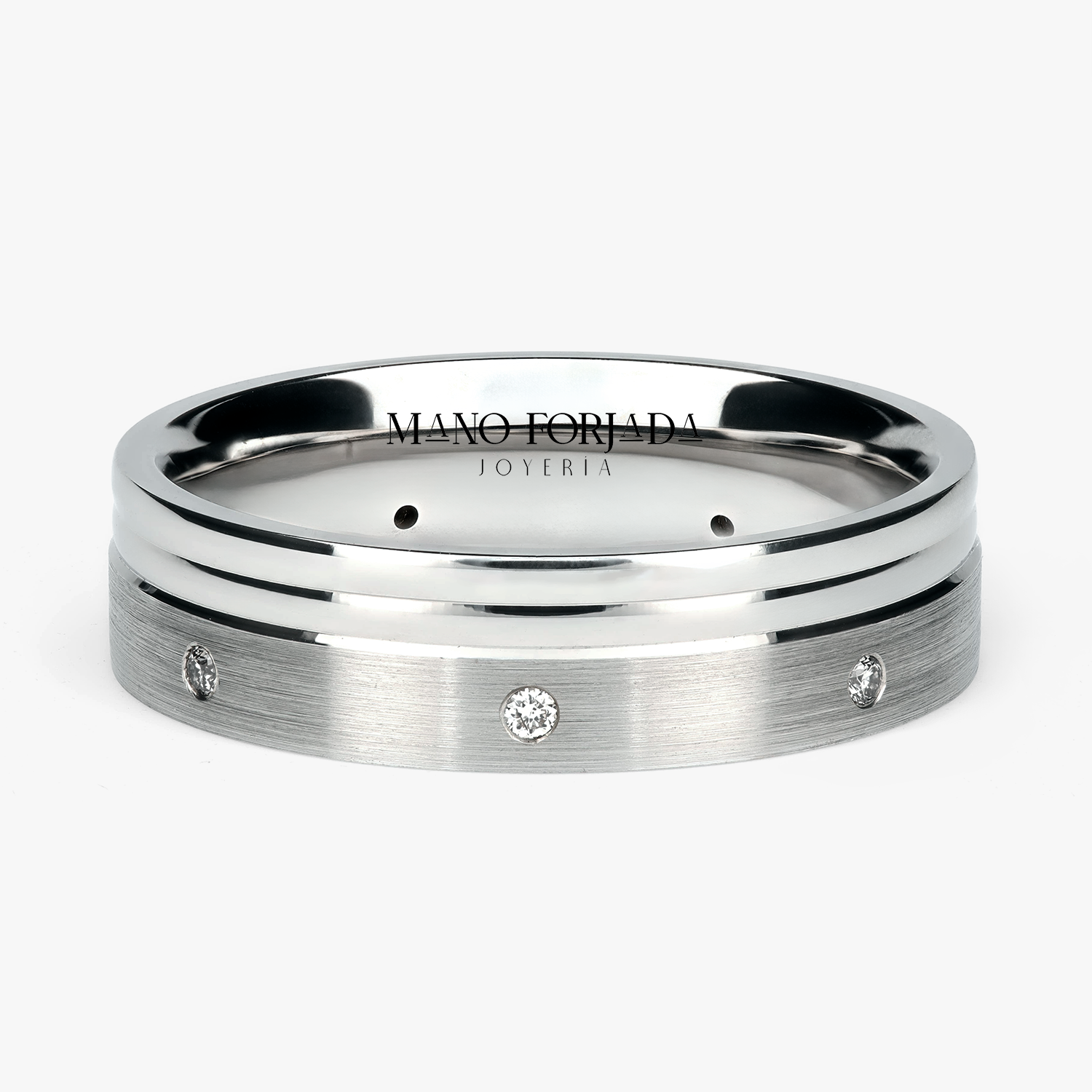 Argolla Bosque Confort Rellena 5mm Brillante con incrustaciones, oro blanco