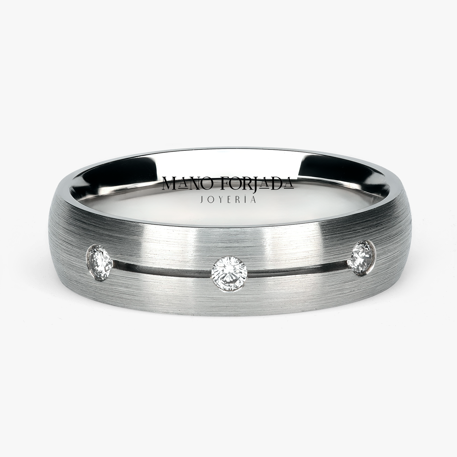 Argolla Costa Confort Rellena 5mm Brillante con incrustaciones, oro blanco
