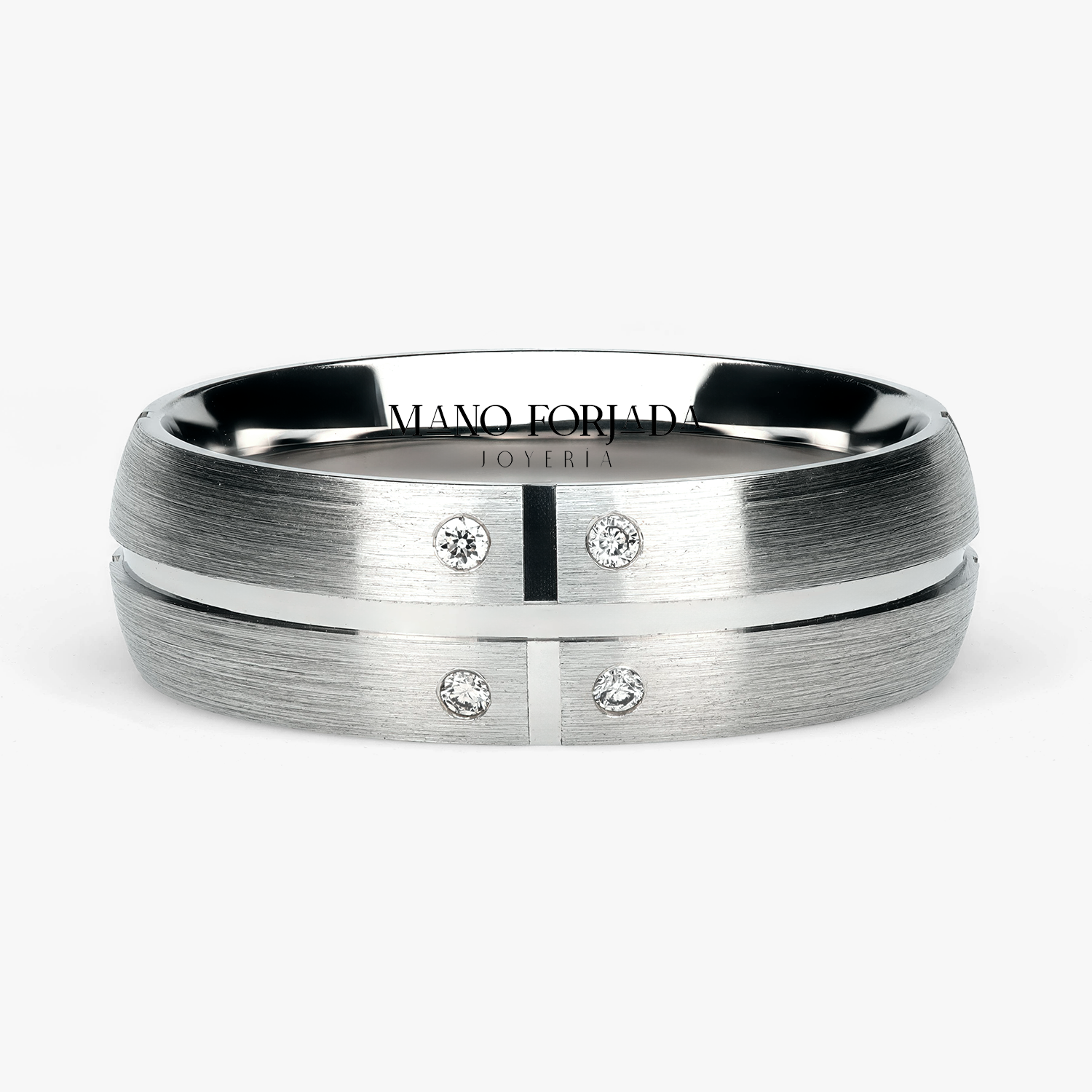 Argolla Cumbre Confort Rellena 6mm Brillante con incrustaciones, oro blanco