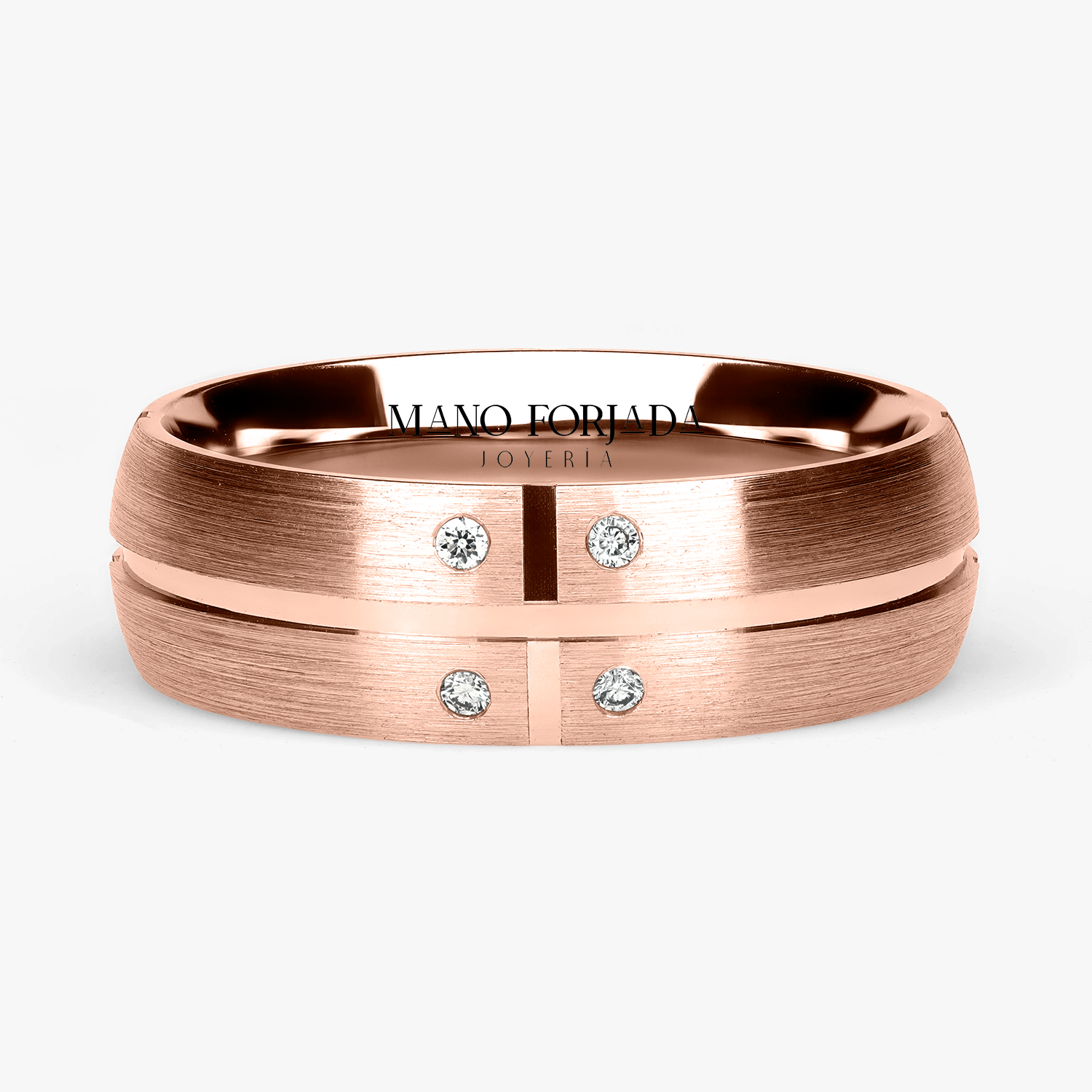 Argolla Cumbre Confort Rellena 6mm Brillante con incrustaciones, oro rosado