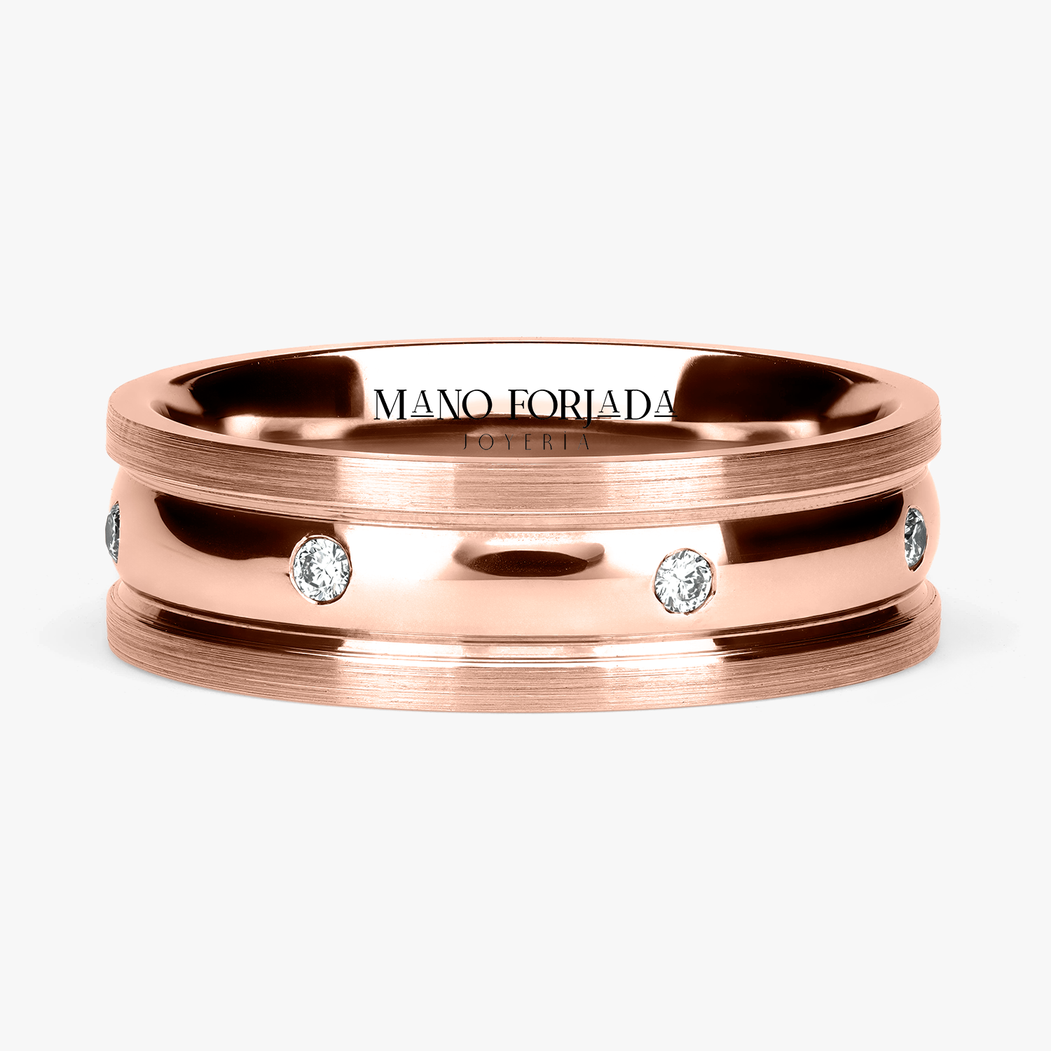 Argolla Volcán Confort Rellena 6mm Brillante con incrustaciones, oro rosado