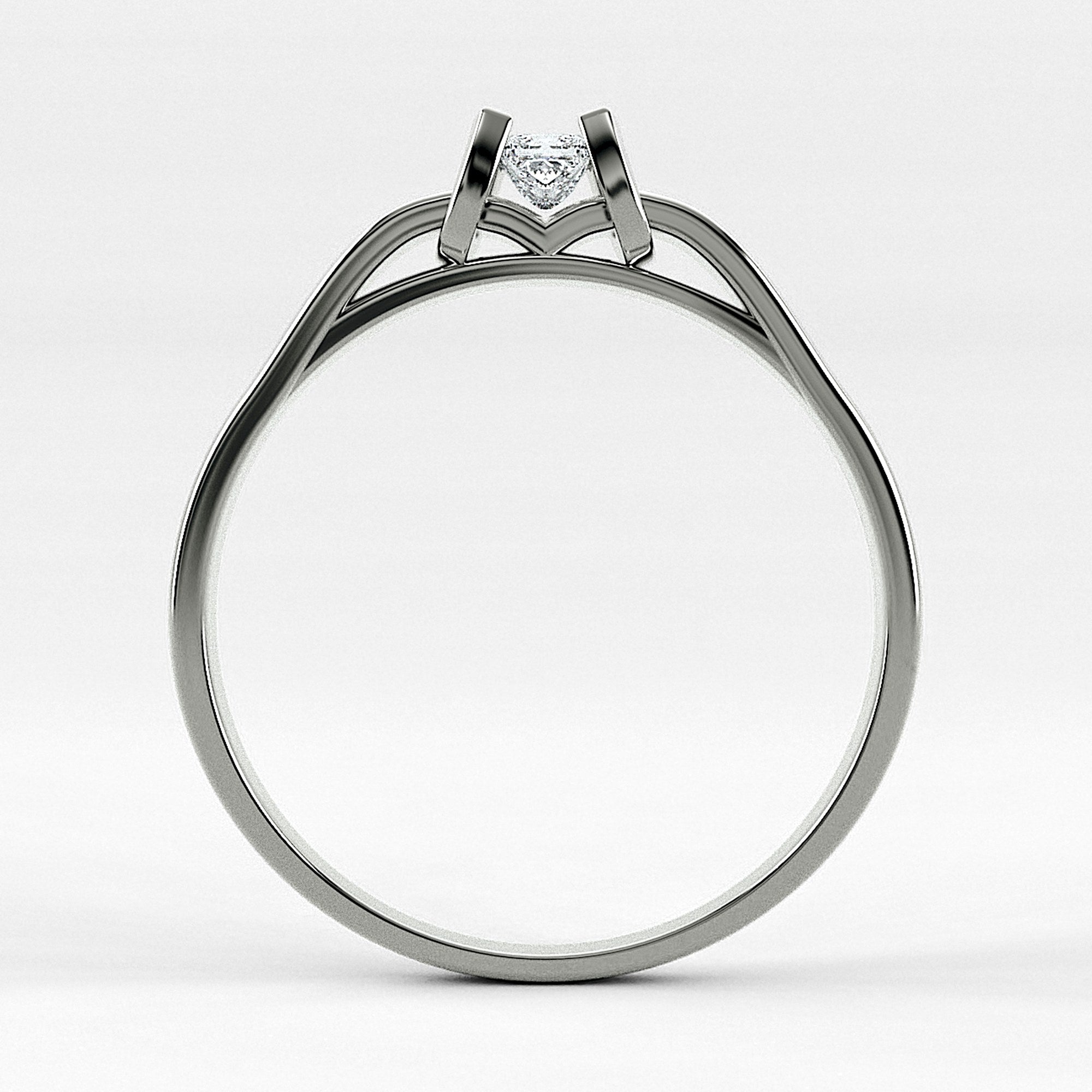Promesa Alba corte princesa en oro blanco, vista de canto