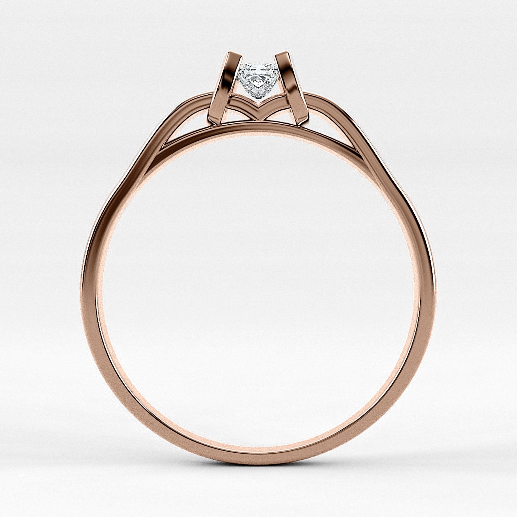 Promesa Alba corte princesa en oro rosa, vista de canto
