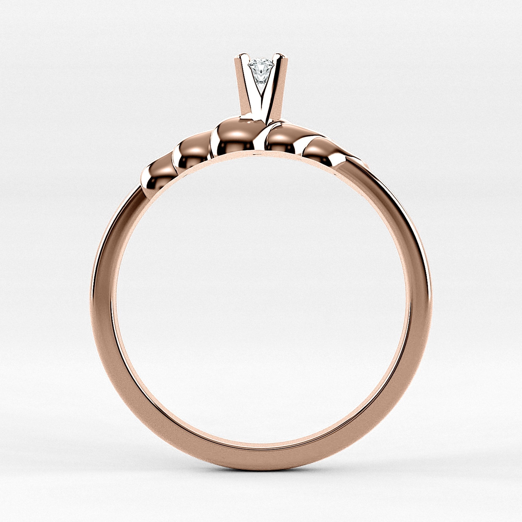 Promesa Lazo corte oval en oro rosa, vista de canto