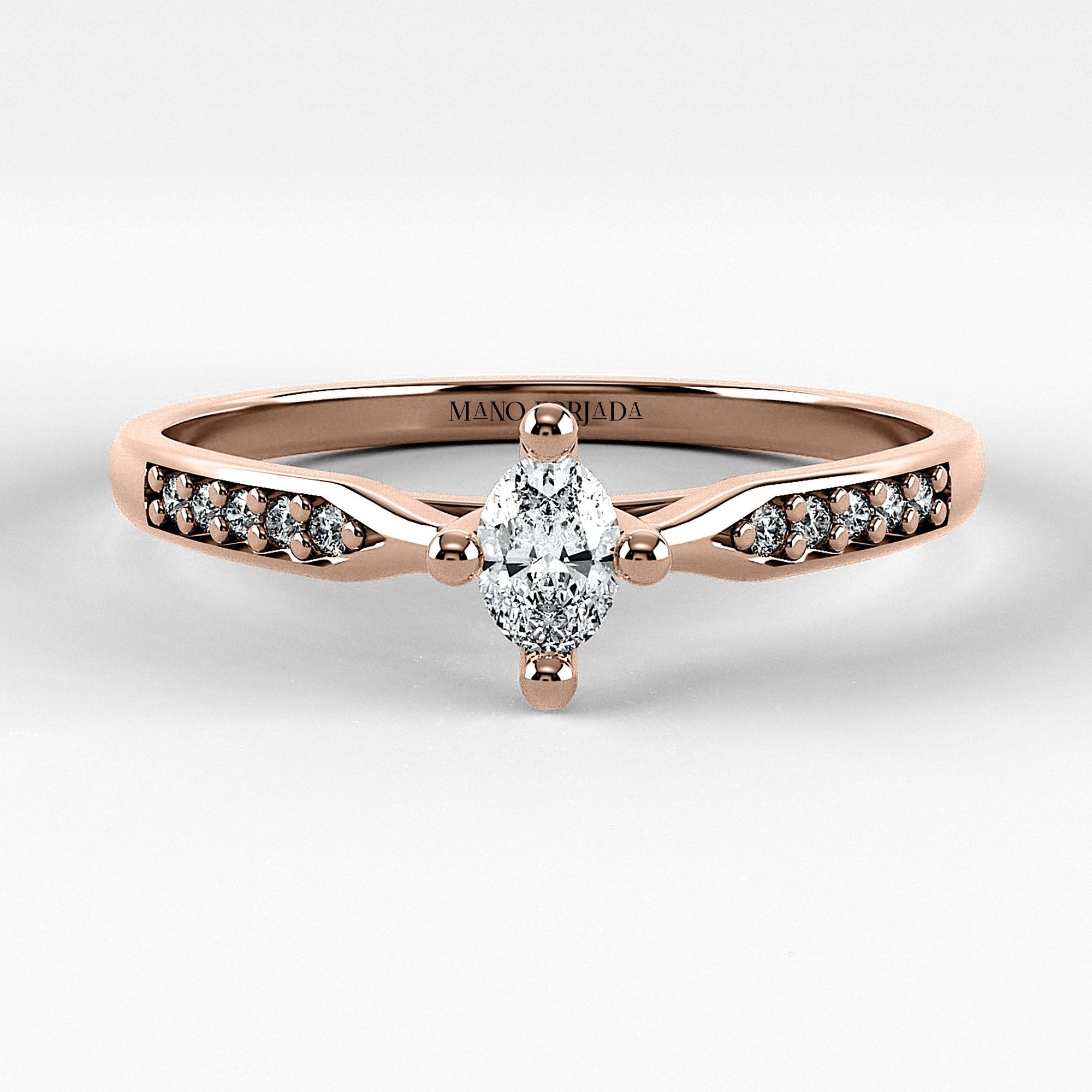 Promesa Destello corte oval en oro rosa, vista frontal