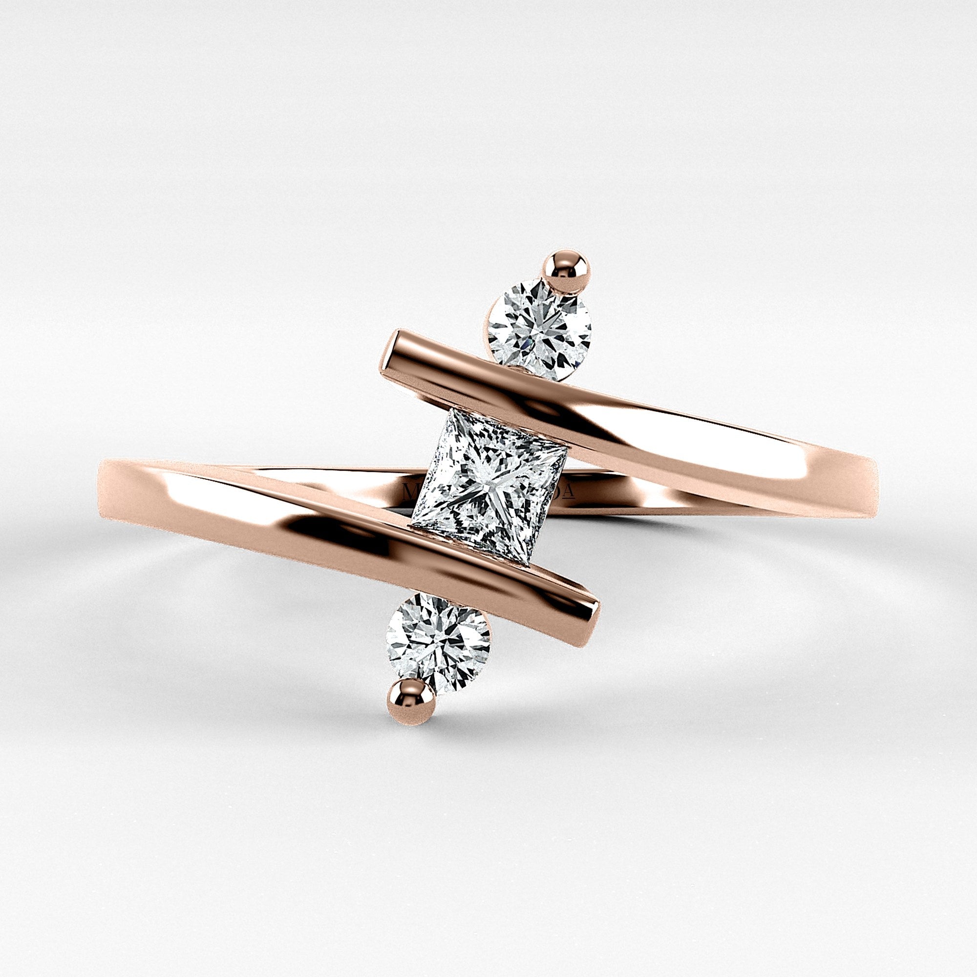 Promesa Eterno corte princesa en oro rosa, vista frontal