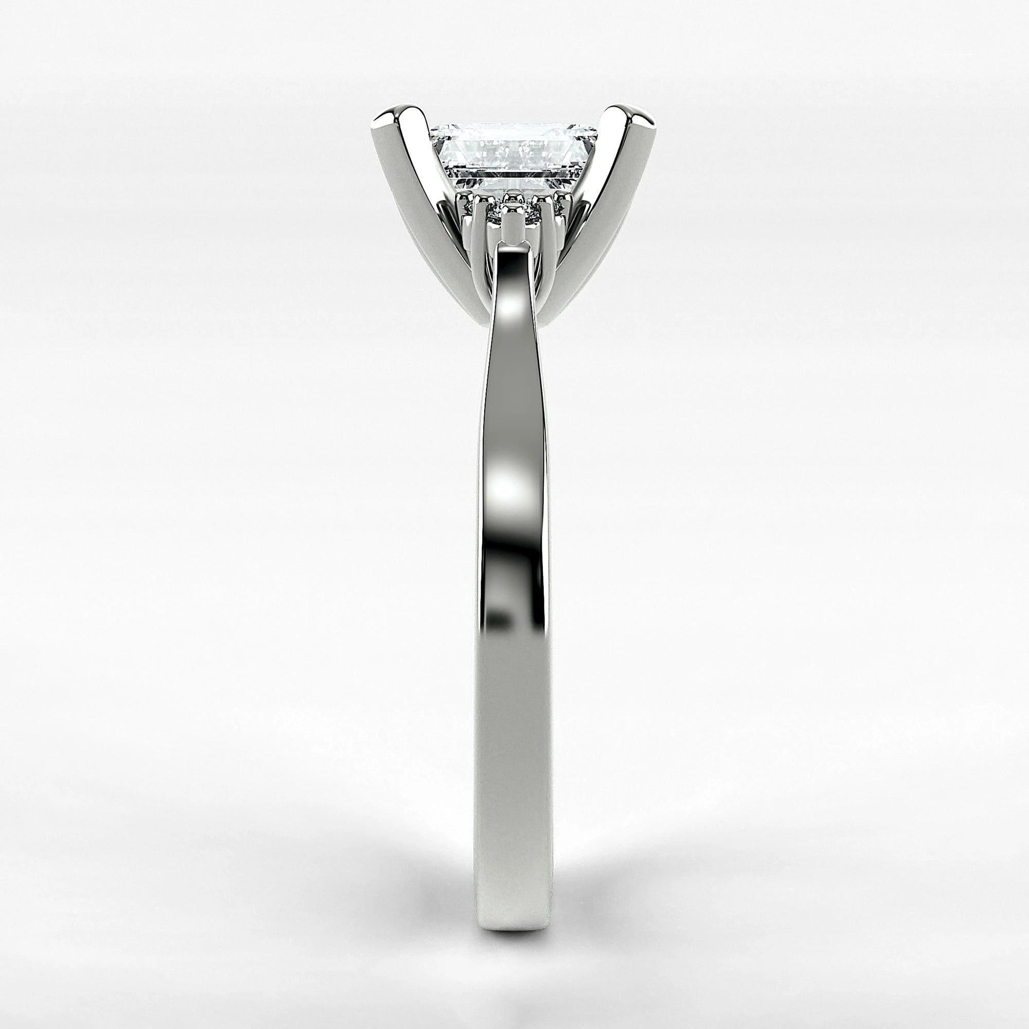 Anillo de Compromiso Ondular - Esmeralda en oro blanco - vista 2