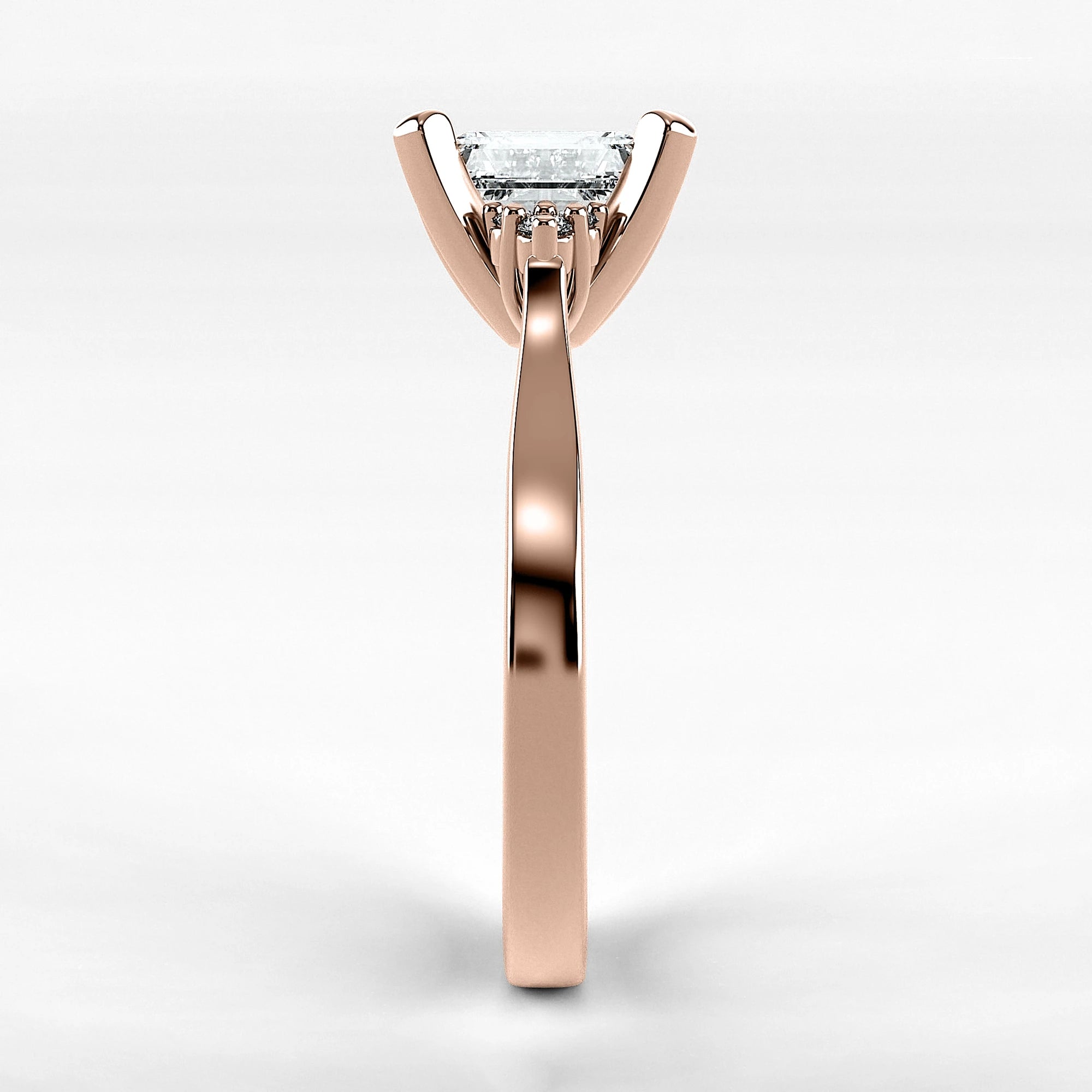 Anillo de Compromiso Ondular - Esmeralda en oro rosa - vista 2
