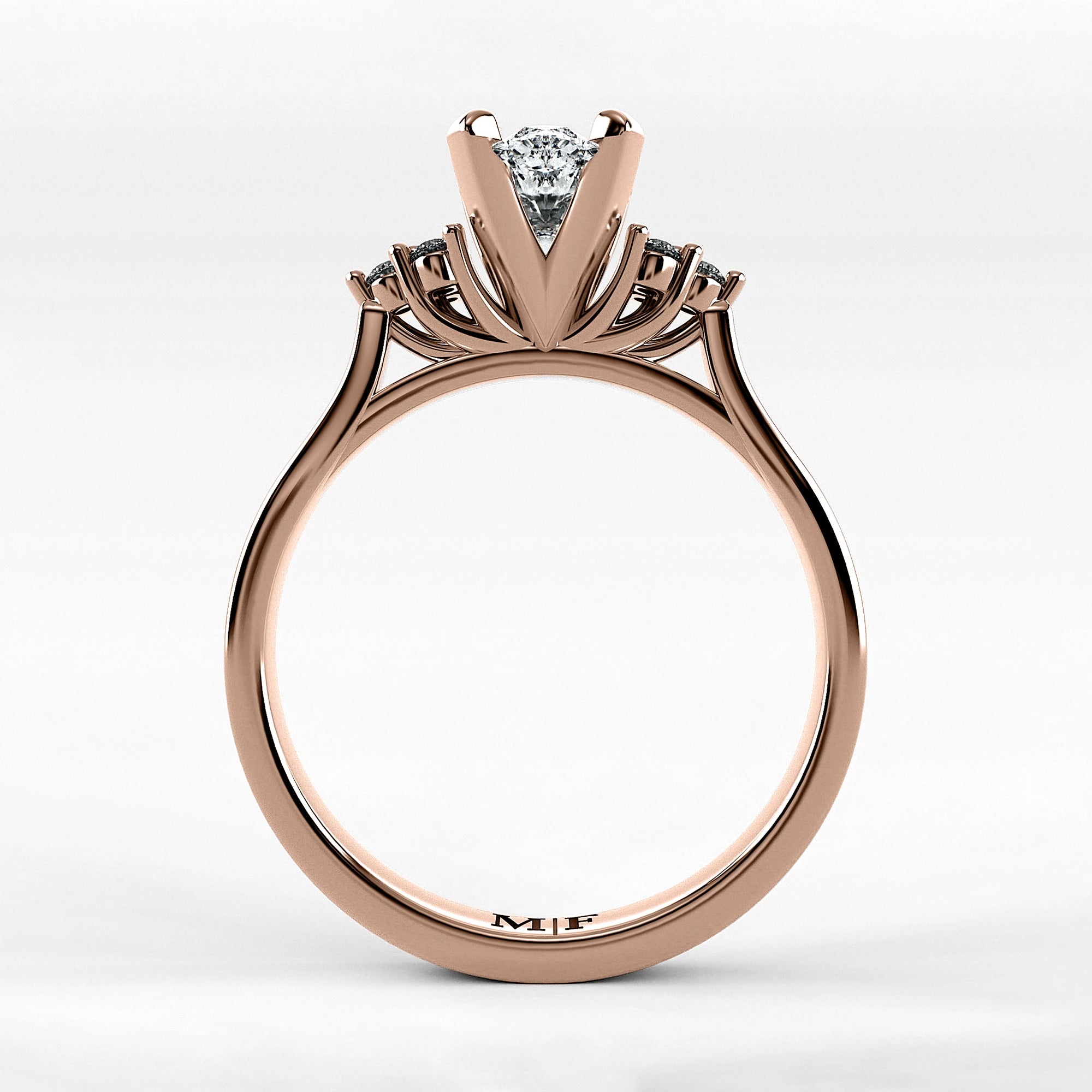 Anillo de Compromiso Ondular - Marquesa en oro rosa - vista 3