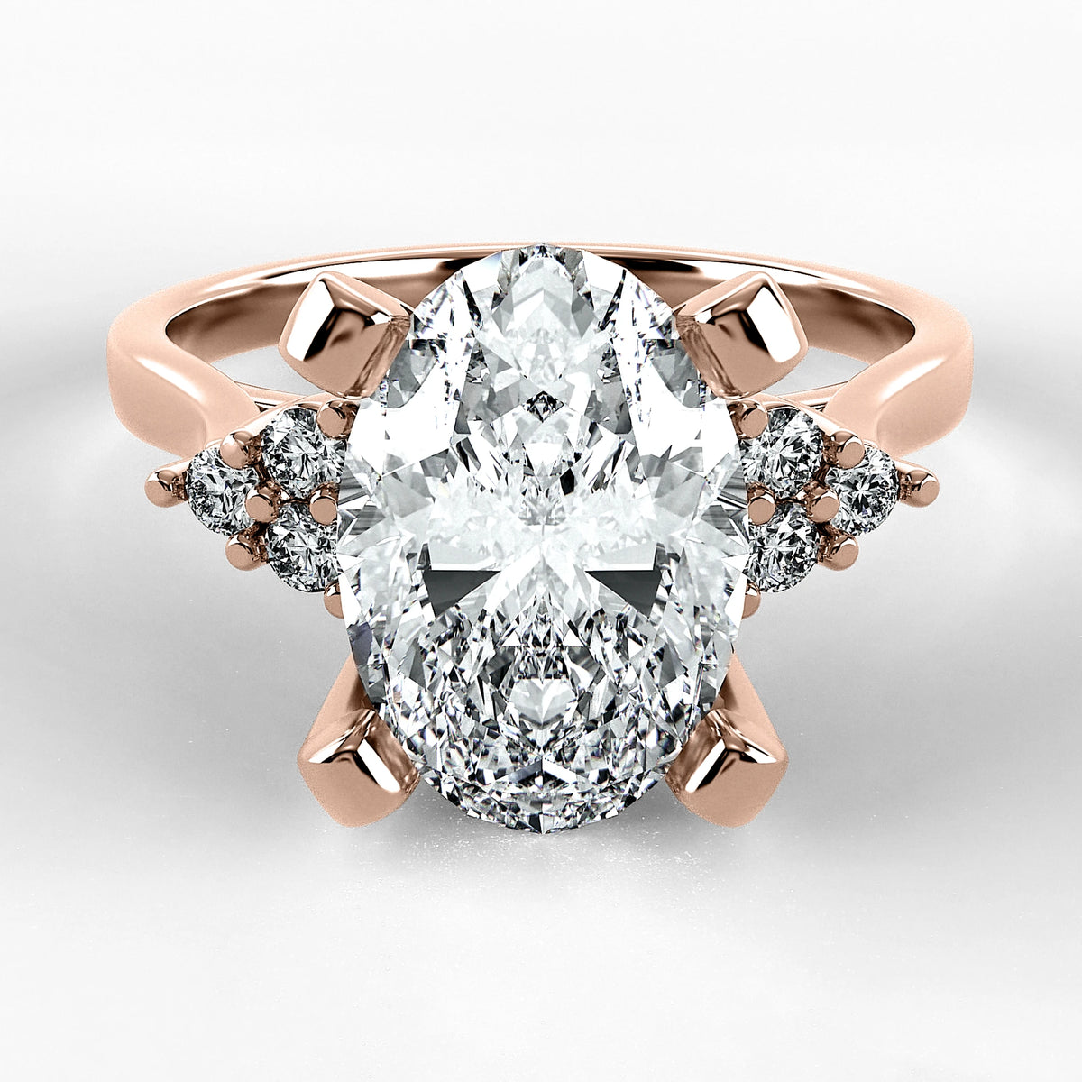 Anillo de Compromiso Ondular - Oval en oro rosa - vista 1