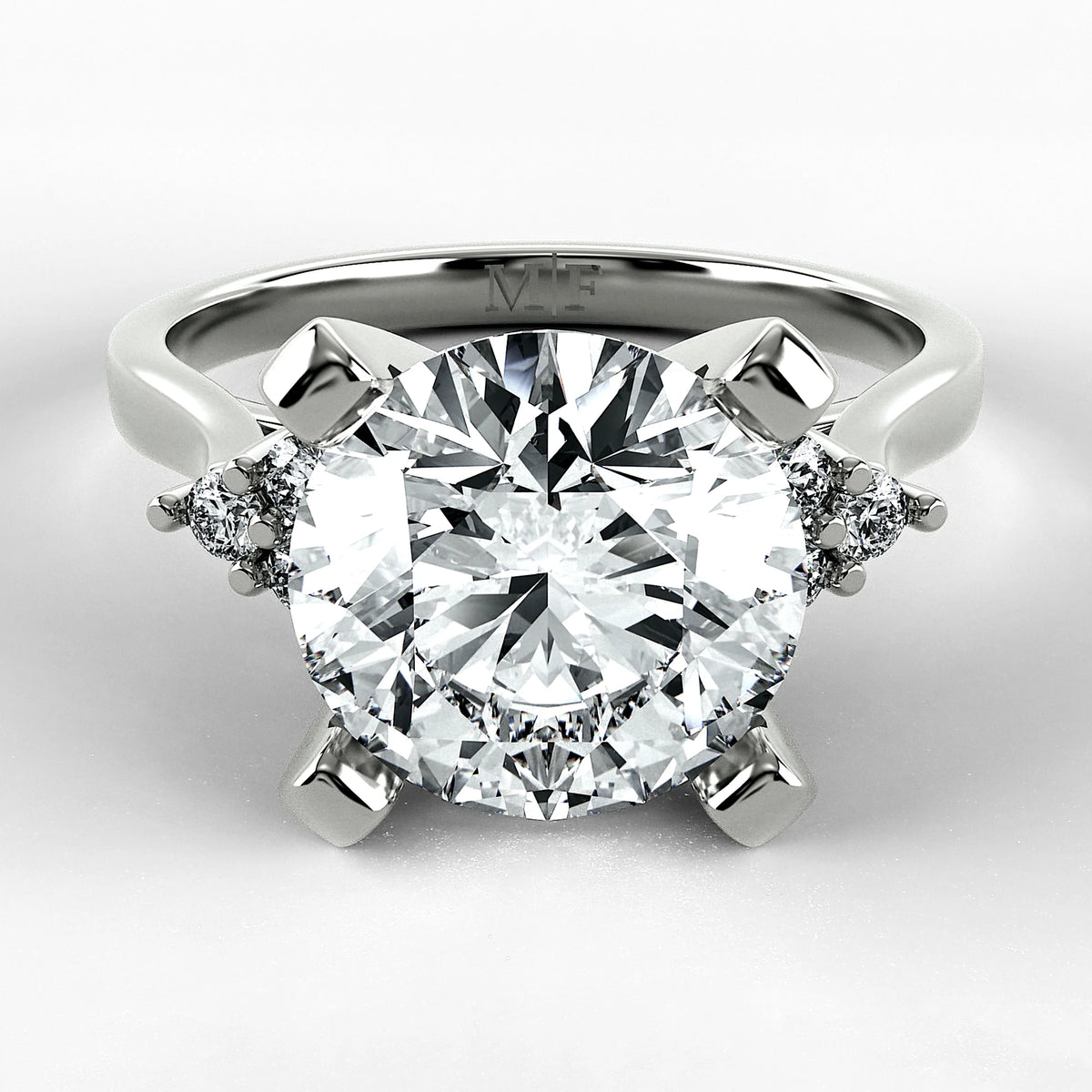 Anillo de Compromiso Ondular - Redondo en oro blanco - vista 1
