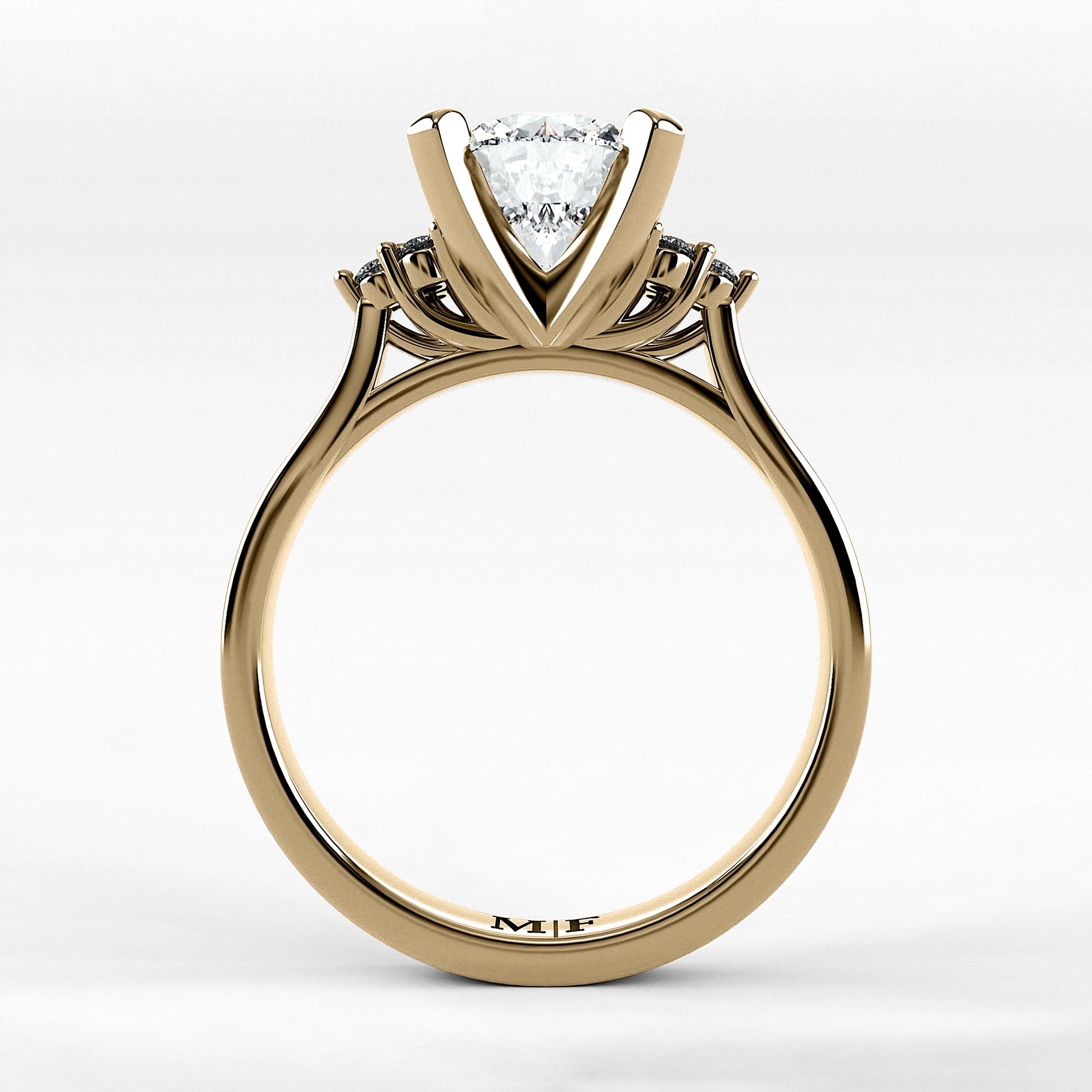 Anillo de Compromiso Ondular - Redondo en oro amarillo - vista 3