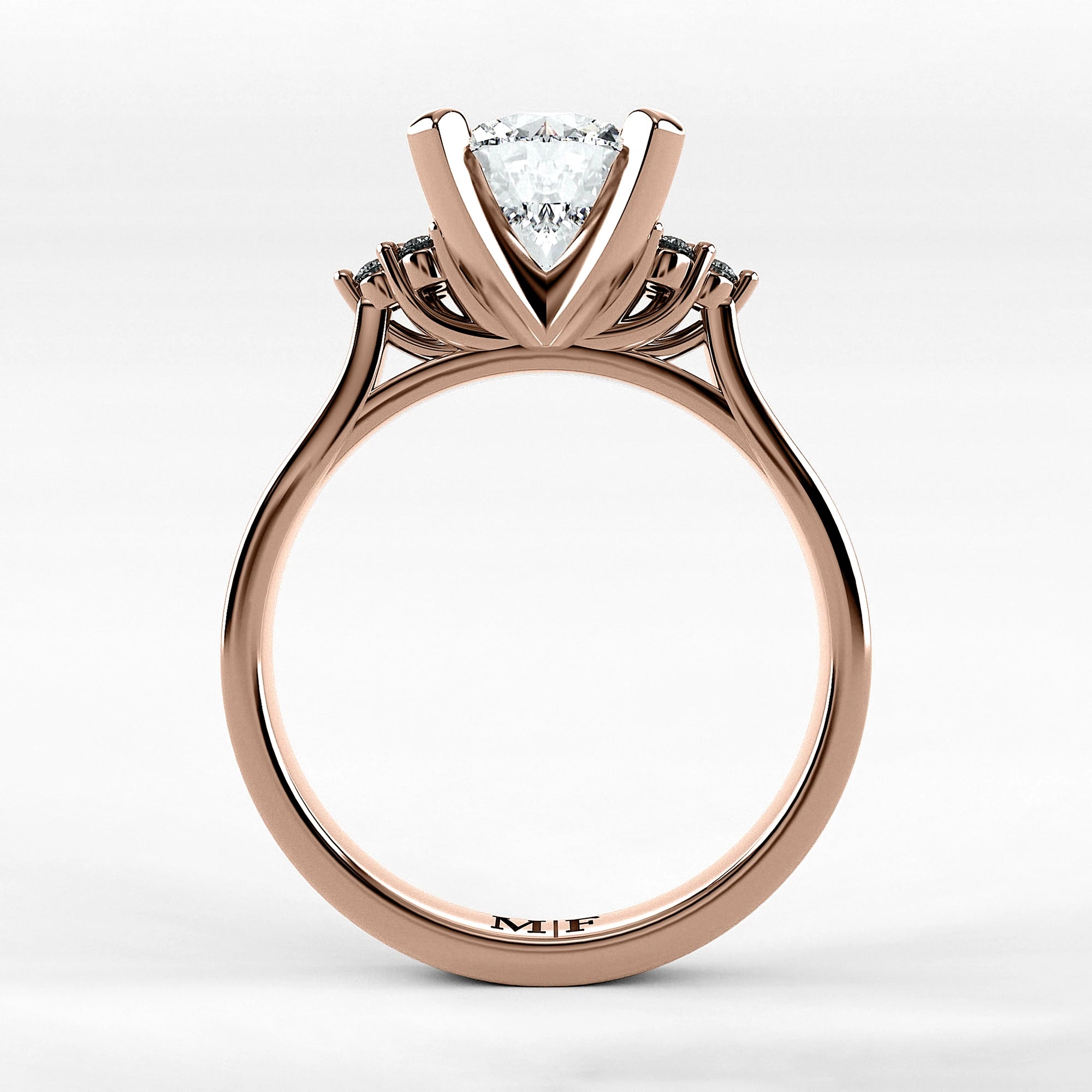 Anillo de Compromiso Ondular - Redondo en oro rosa - vista 3