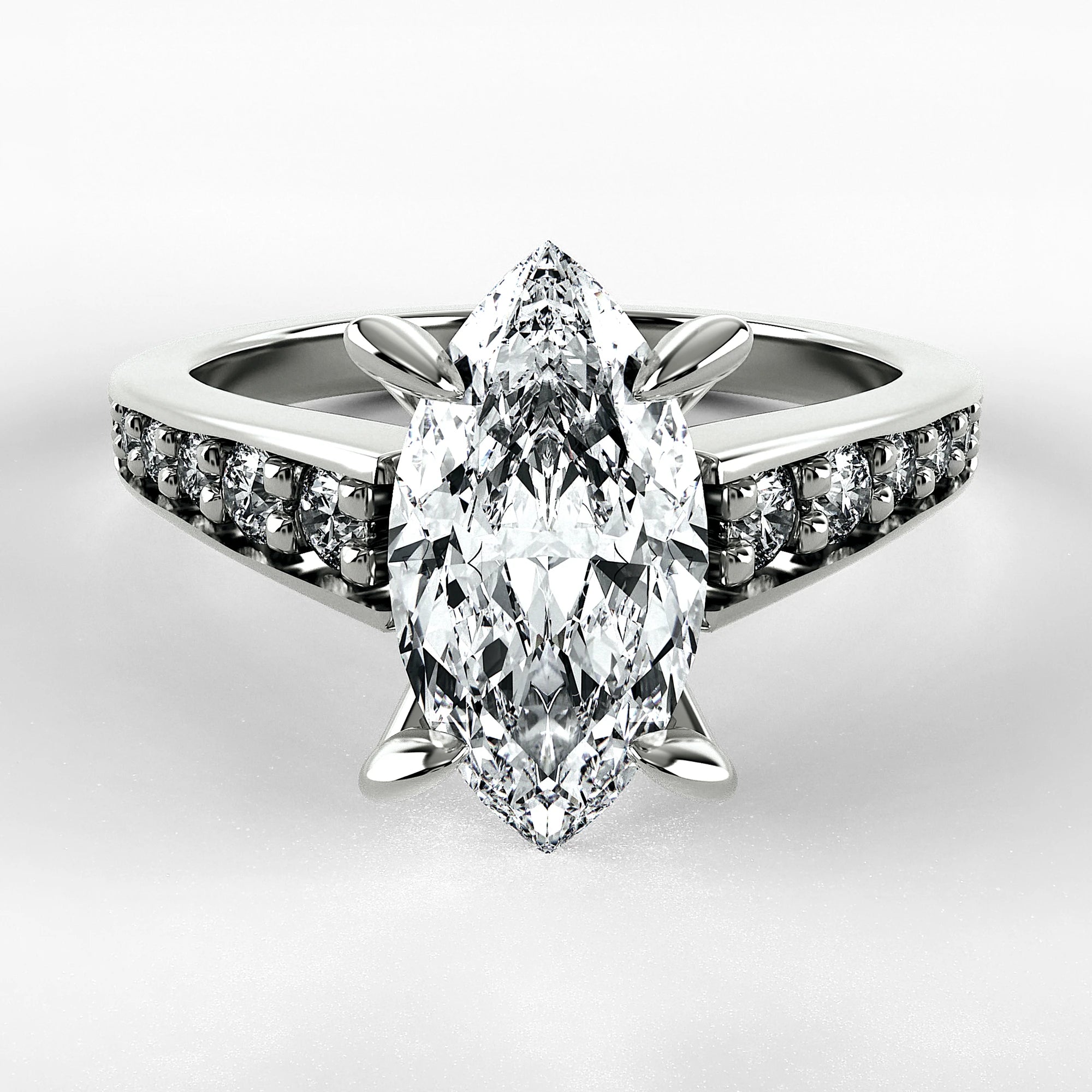 Anillo de Compromiso Trazo - Marquesa en oro blanco - vista 1