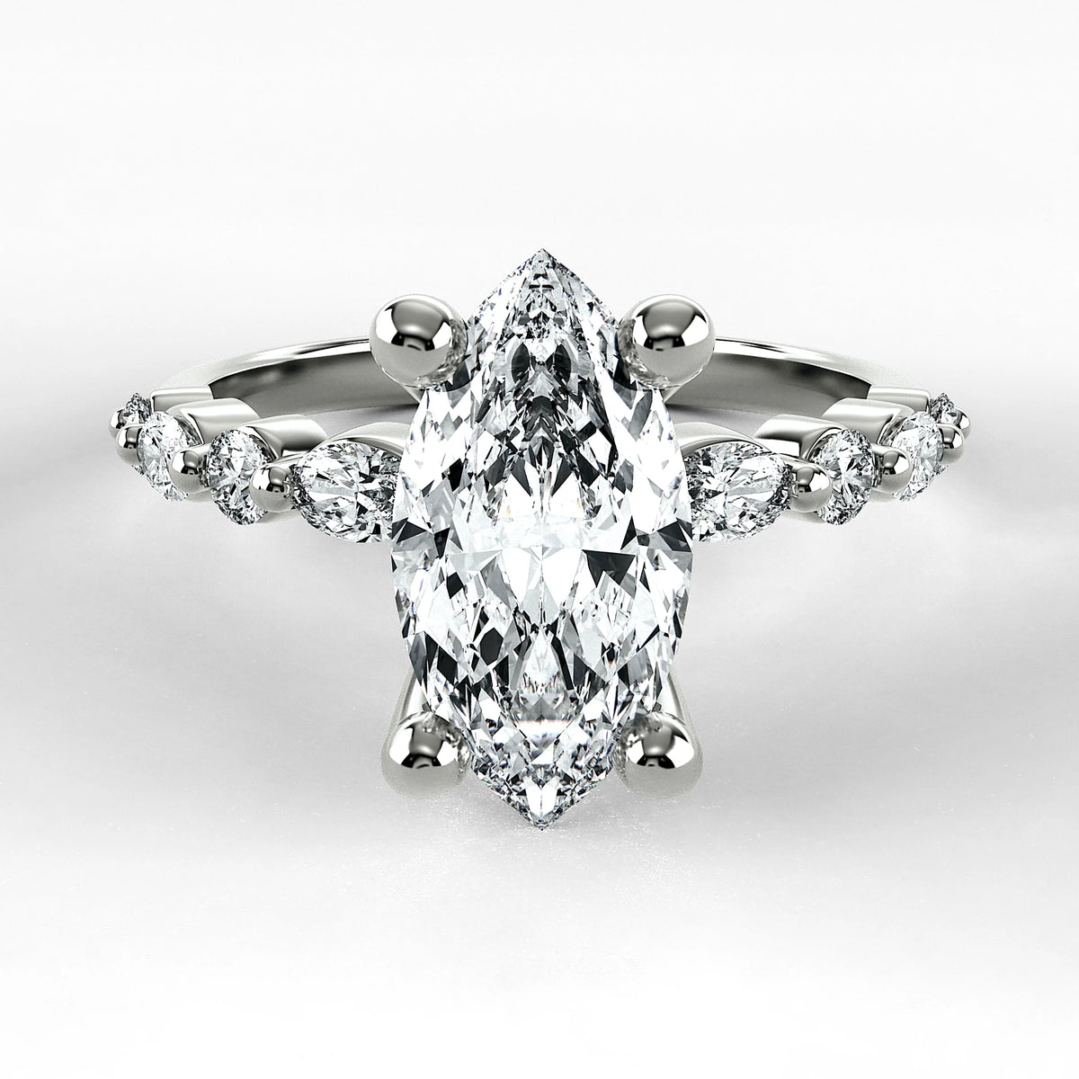 Anillo de Compromiso Intenso - Marquesa en oro blanco - vista 1