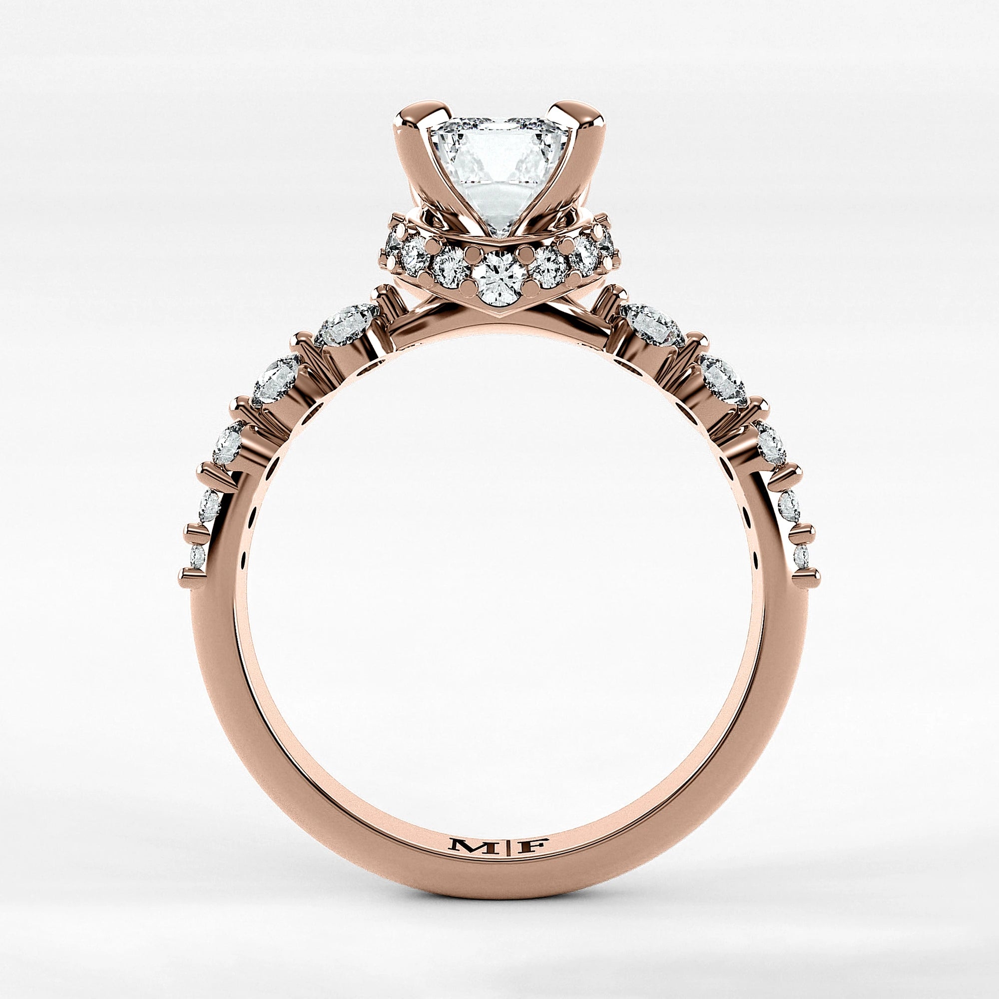 Anillo de Compromiso Estructura - Esmeralda en oro rosa - vista 3