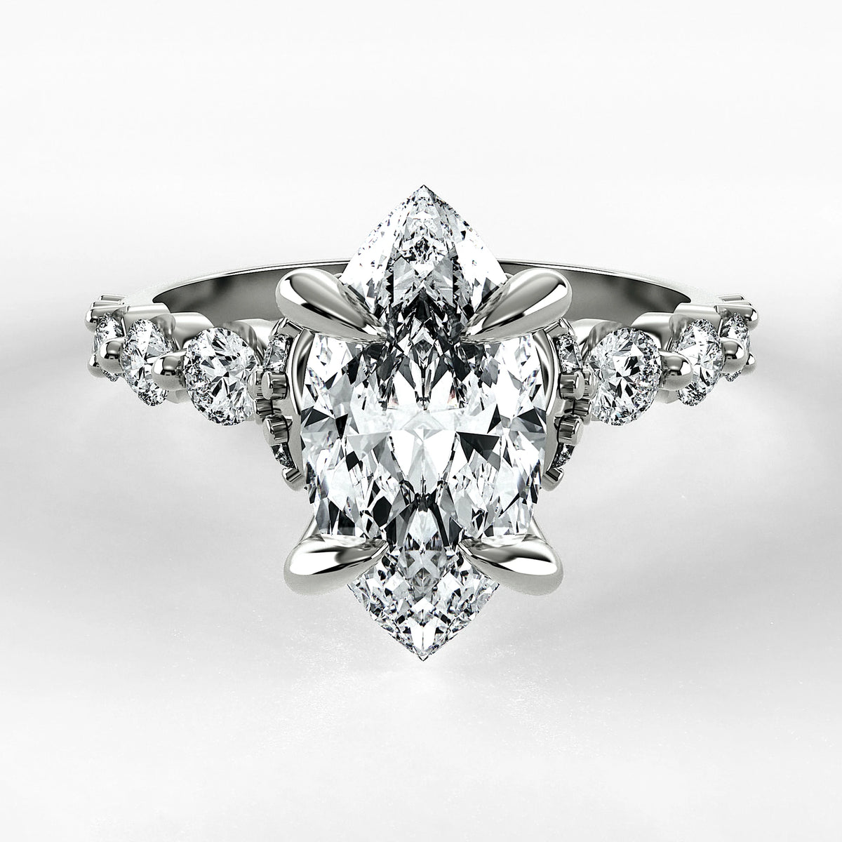Anillo de Compromiso Estructura - Marquesa en oro blanco - vista 1