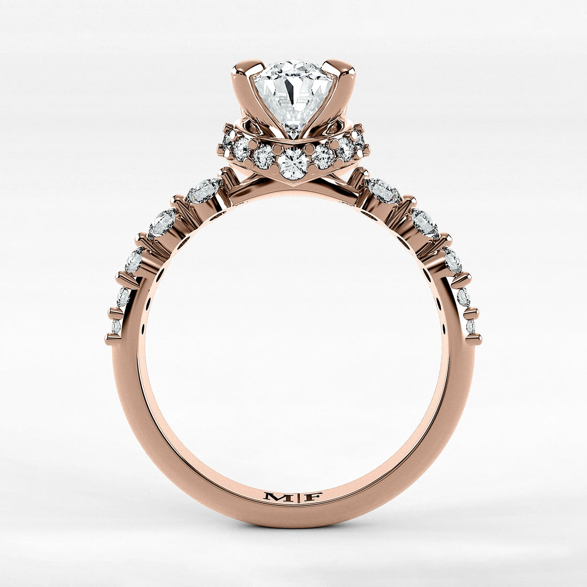 Anillo de Compromiso Estructura - Oval en oro rosa - vista 3