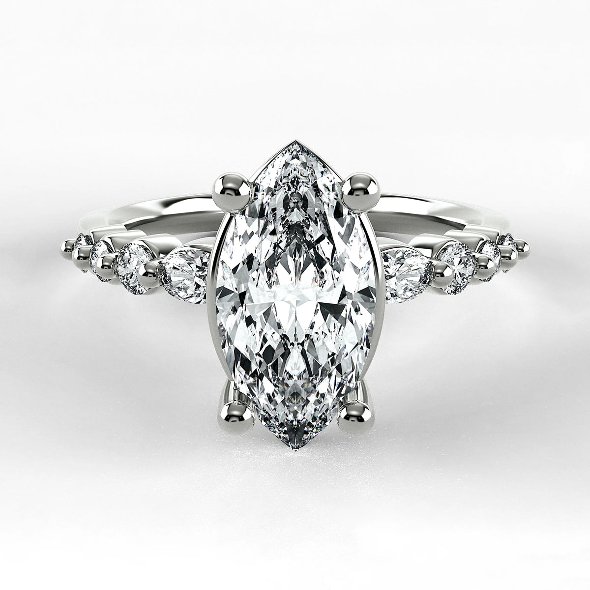Anillo de Compromiso Eterno - Marquesa en oro blanco - vista 1