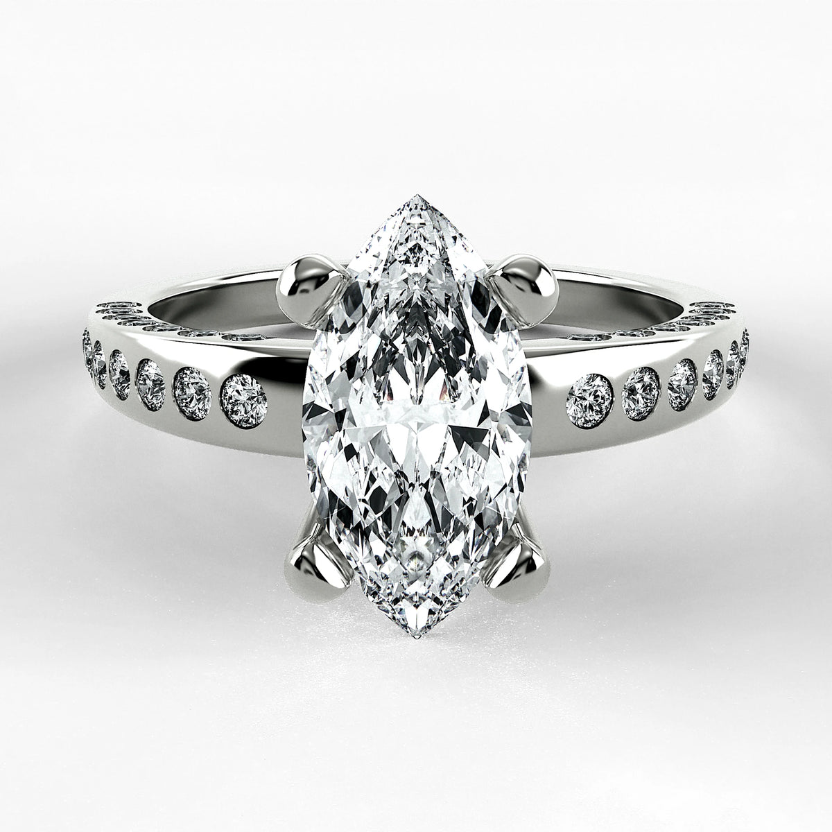 Anillo de Compromiso Clarisse - Marquesa en oro blanco - vista 1
