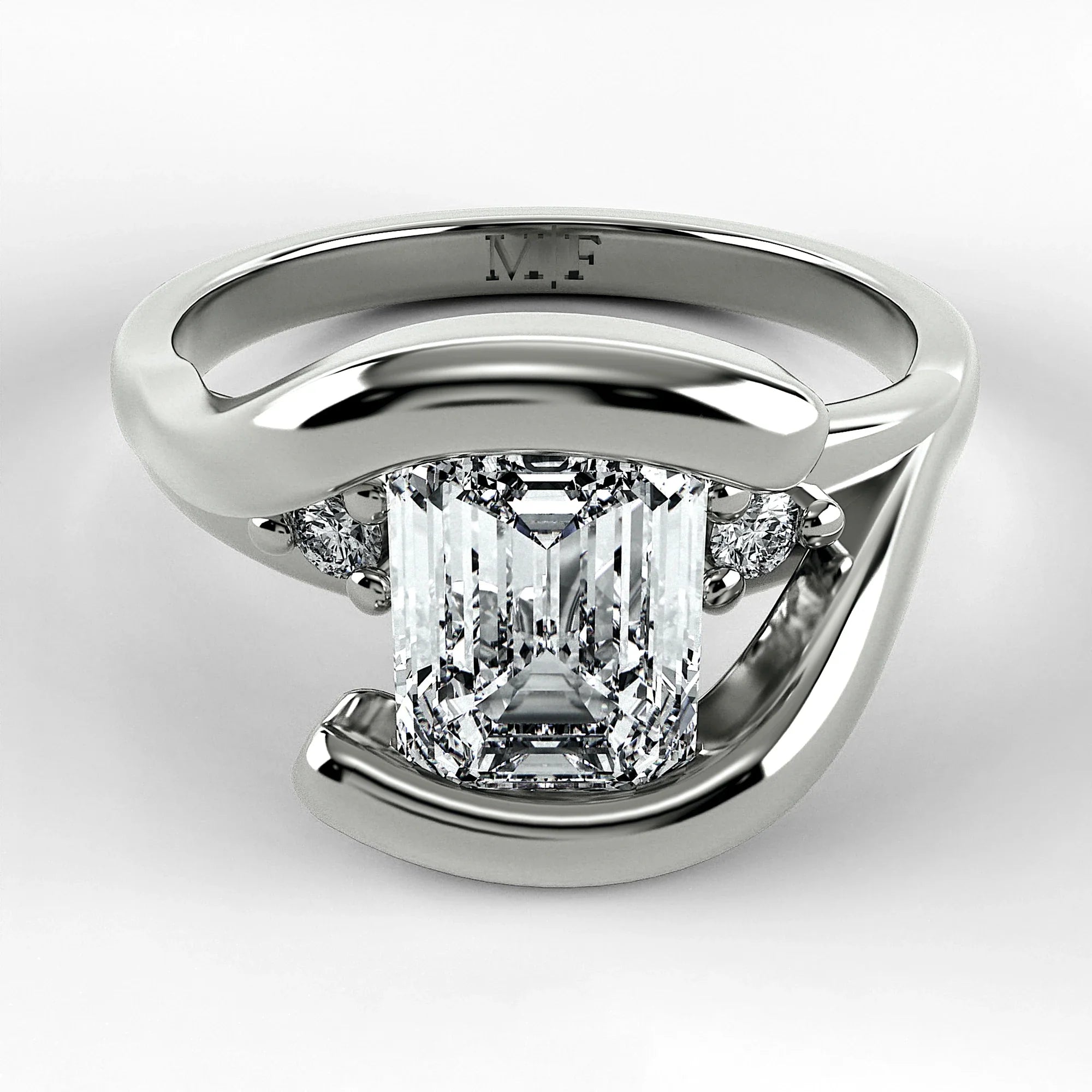 Anillo de Compromiso Giro - Esmeralda en oro blanco - vista 1