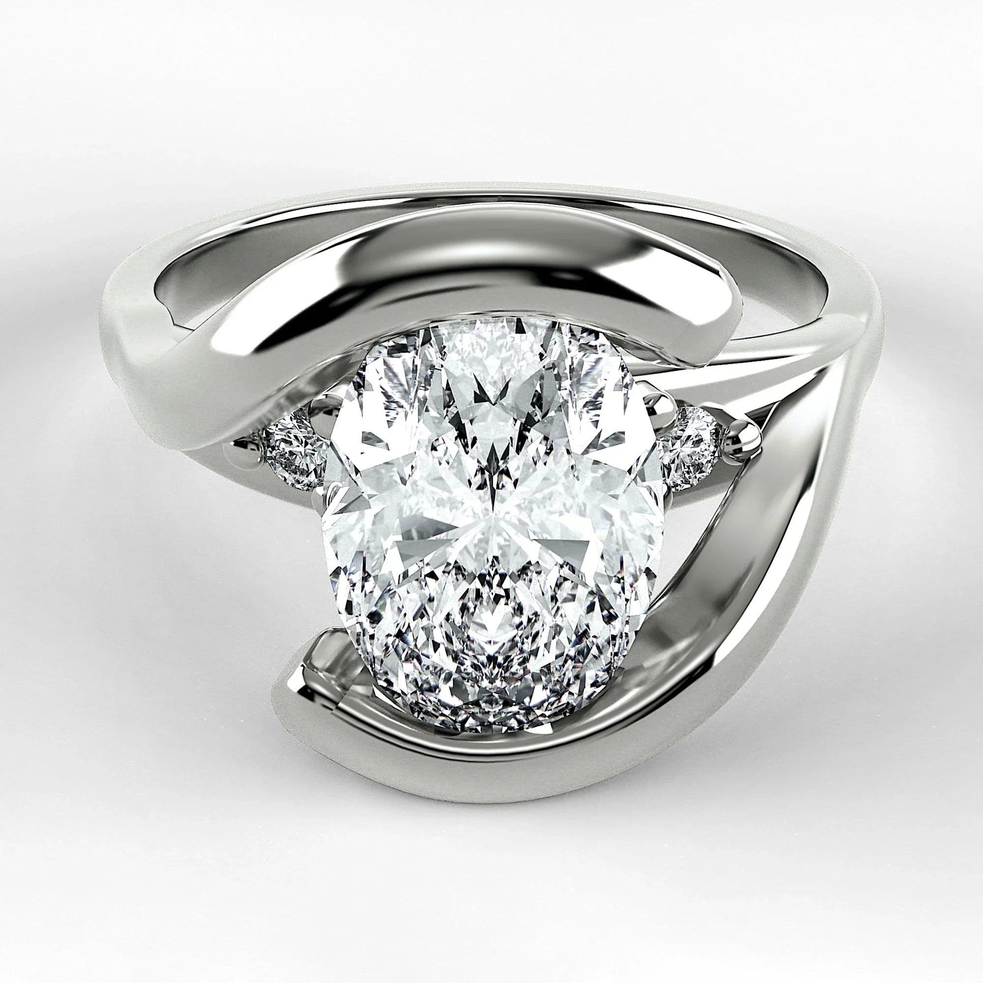 Anillo de Compromiso Giro - Oval en oro blanco - vista 1