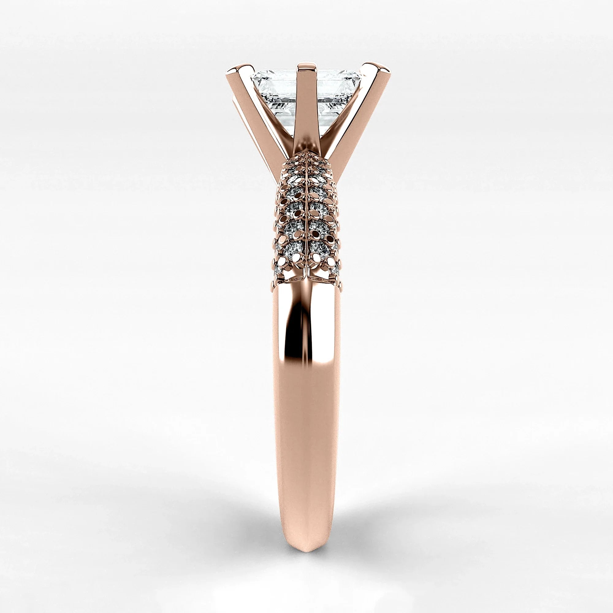 Anillo de Compromiso Corona - Esmeralda en oro rosa - vista 2
