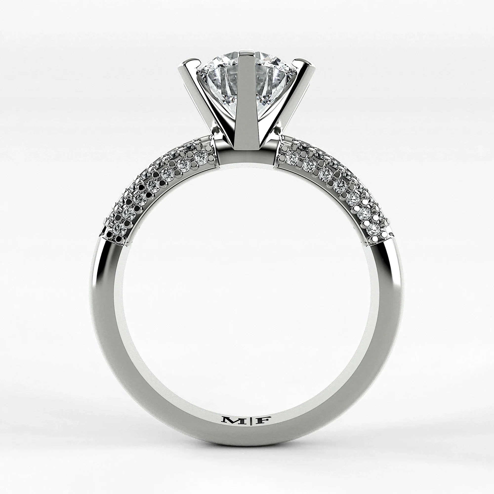 Anillo de Compromiso Corona - Redondo en oro blanco - vista 3