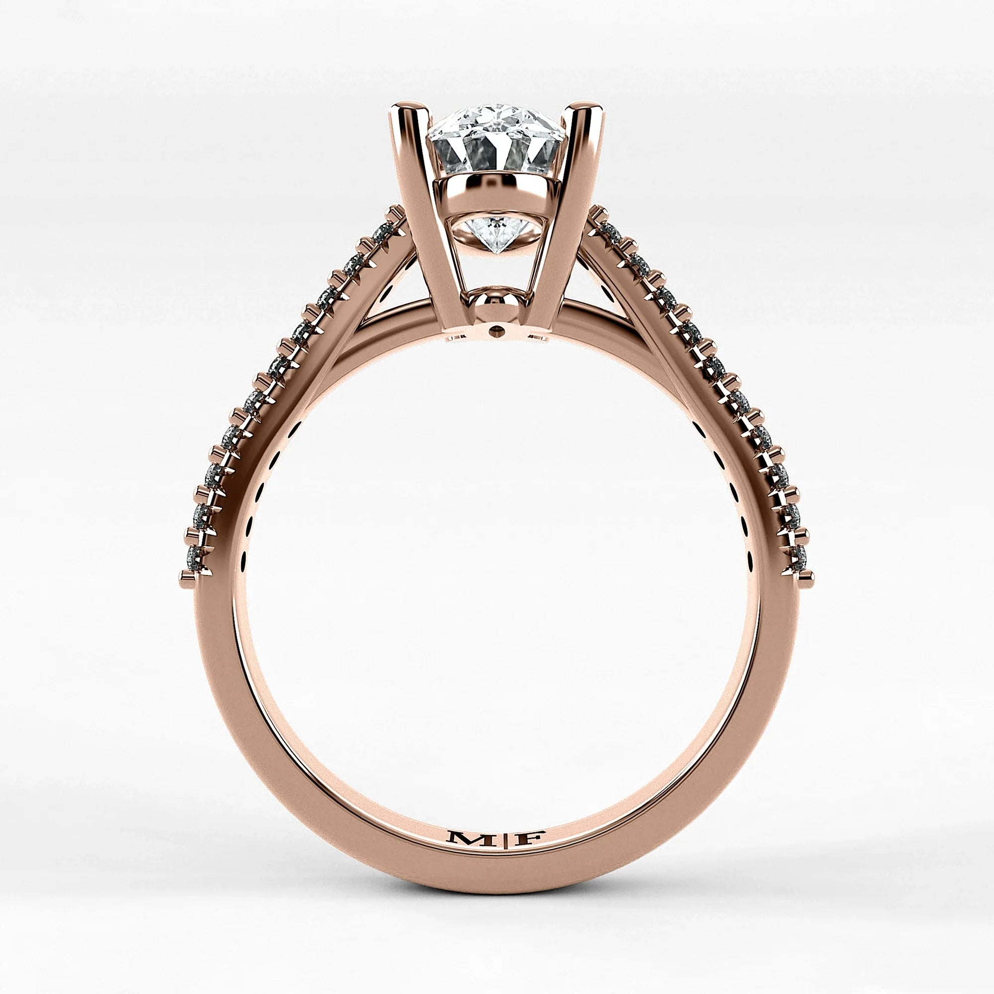 Anillo de Compromiso Destello - Oval en oro rosa - vista 3