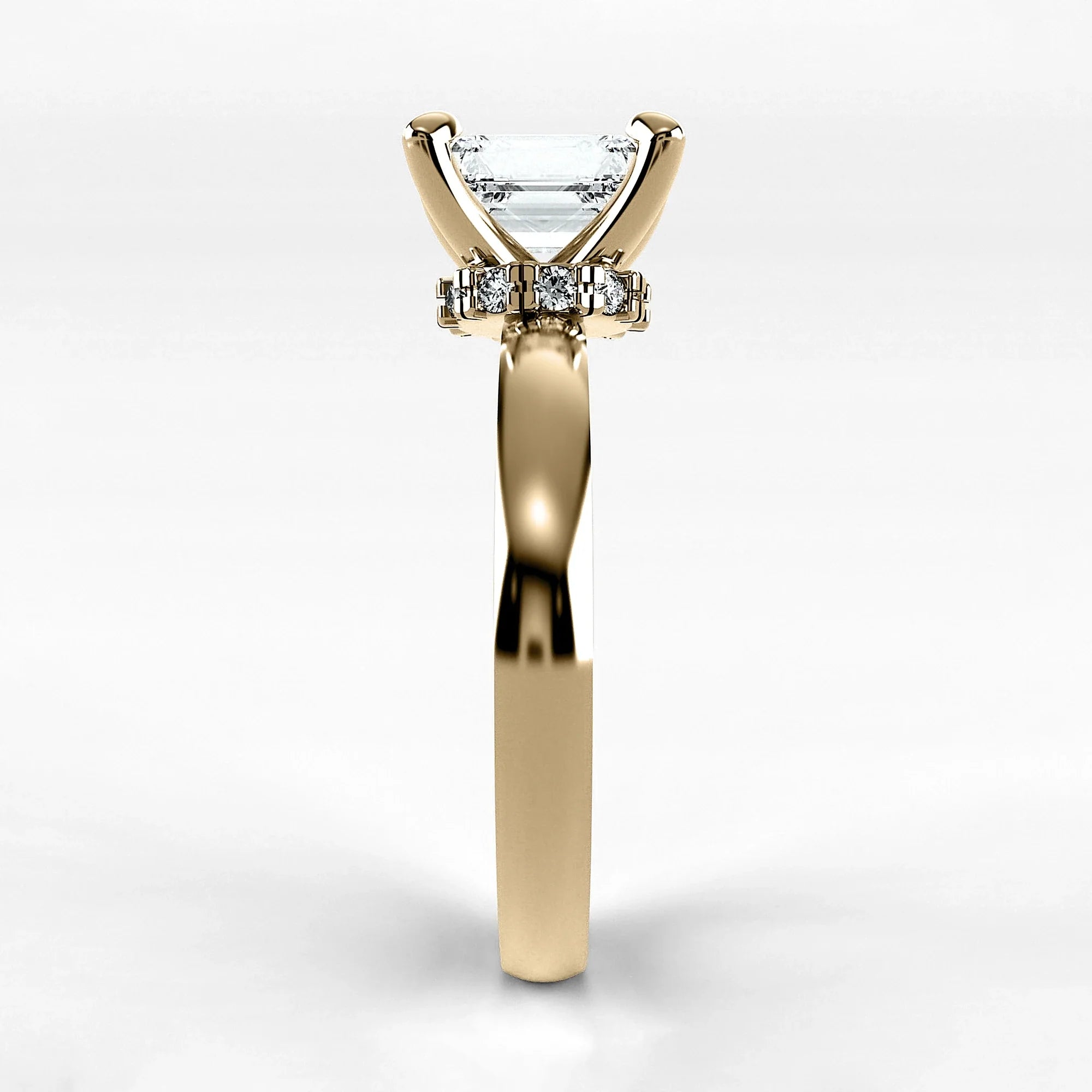 Anillo de Compromiso Radiante - Esmeralda en oro amarillo - vista 2