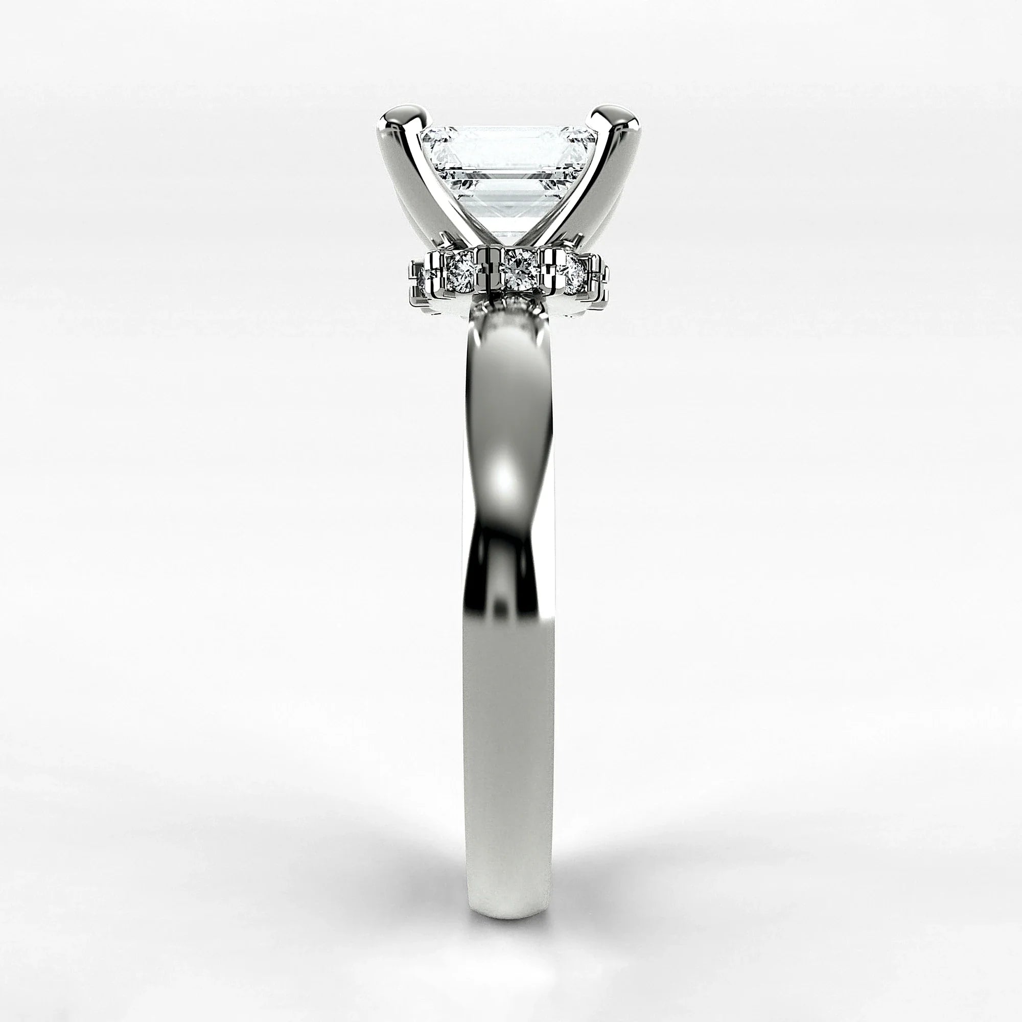Anillo de Compromiso Radiante - Esmeralda en oro blanco - vista 2