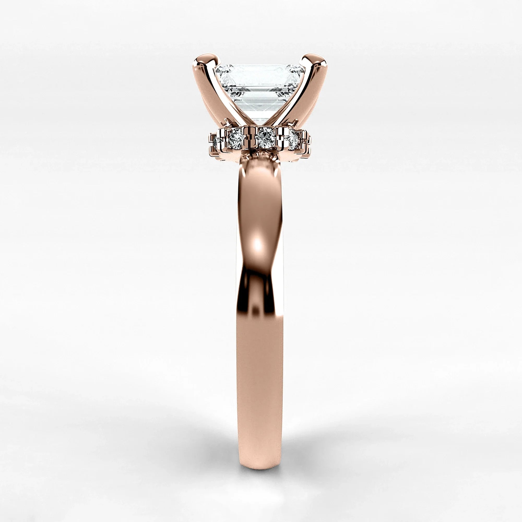 Anillo de Compromiso Radiante - Esmeralda en oro rosa - vista 2