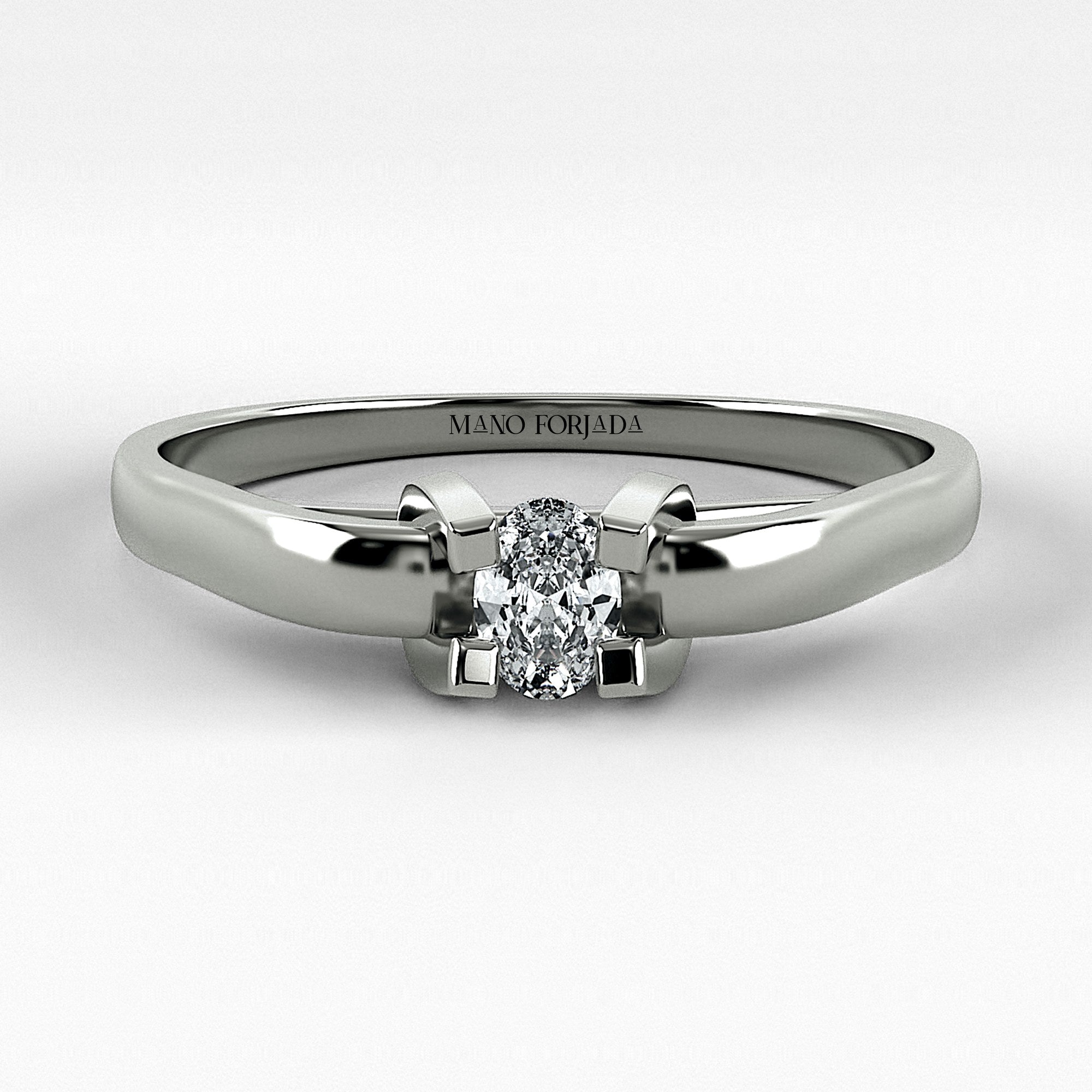 Promesa Alba corte oval en oro blanco, vista frontal