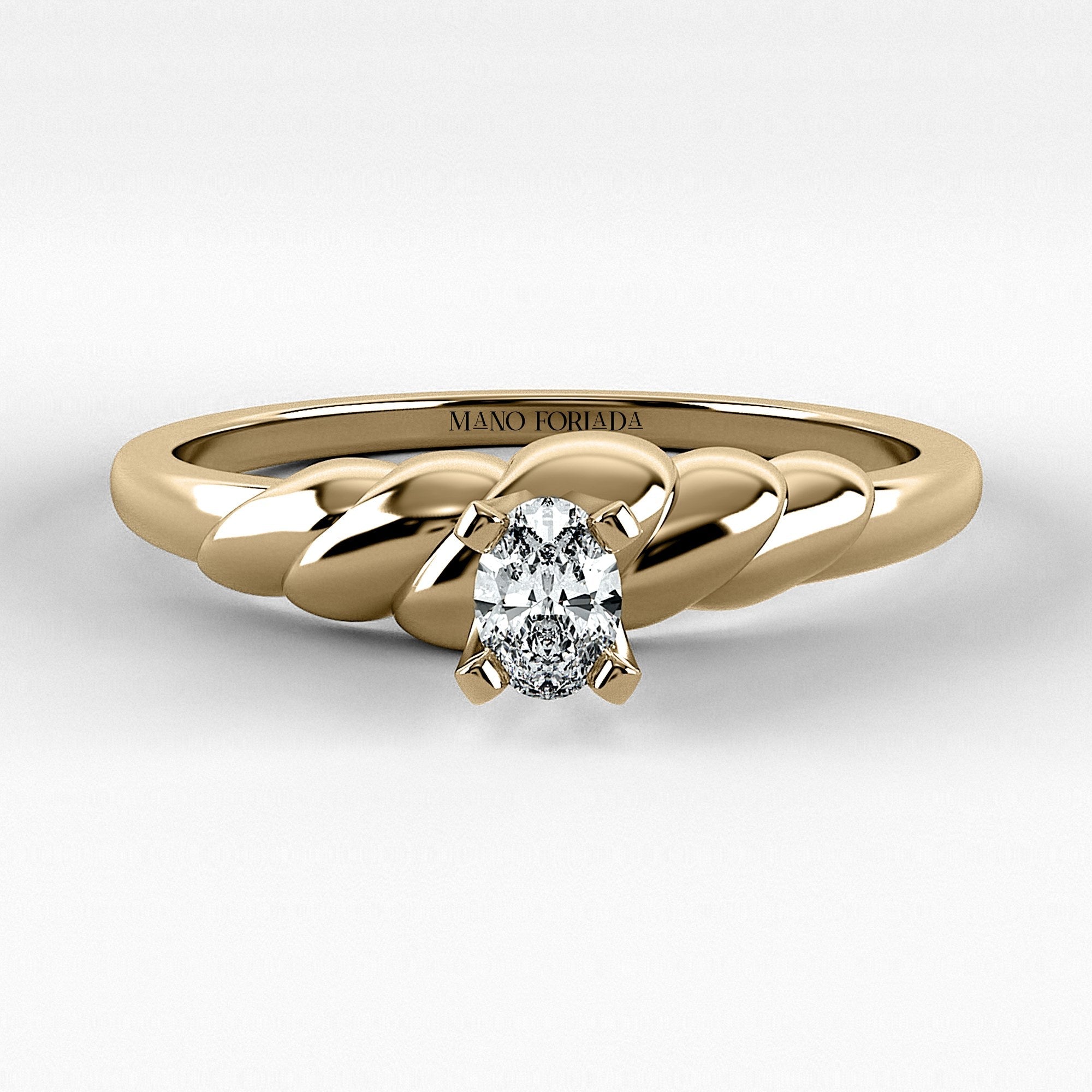 Promesa Lazo corte oval en oro amarillo, vista frontal
