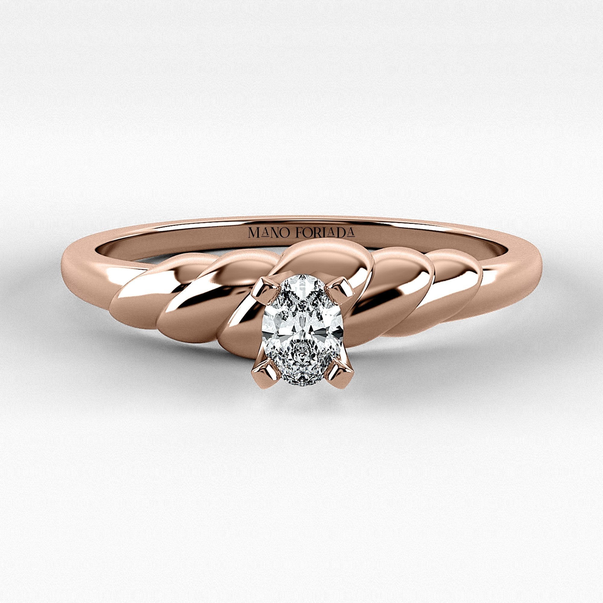 Promesa Lazo corte oval en oro rosa, vista frontal