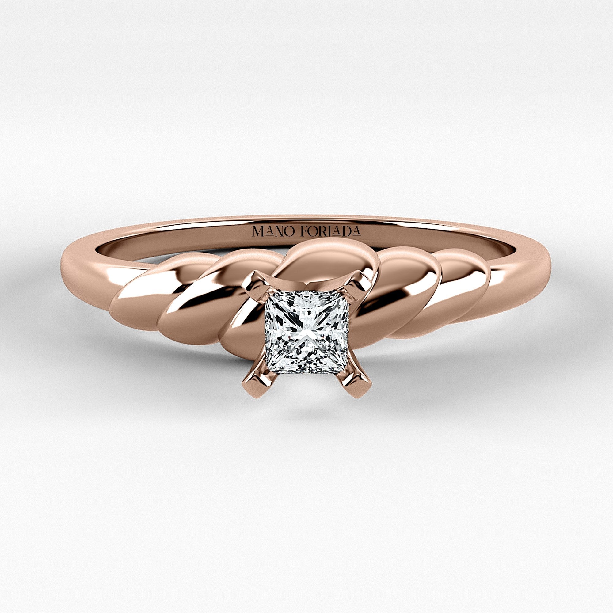 Promesa Lazo corte princesa en oro rosa, vista frontal