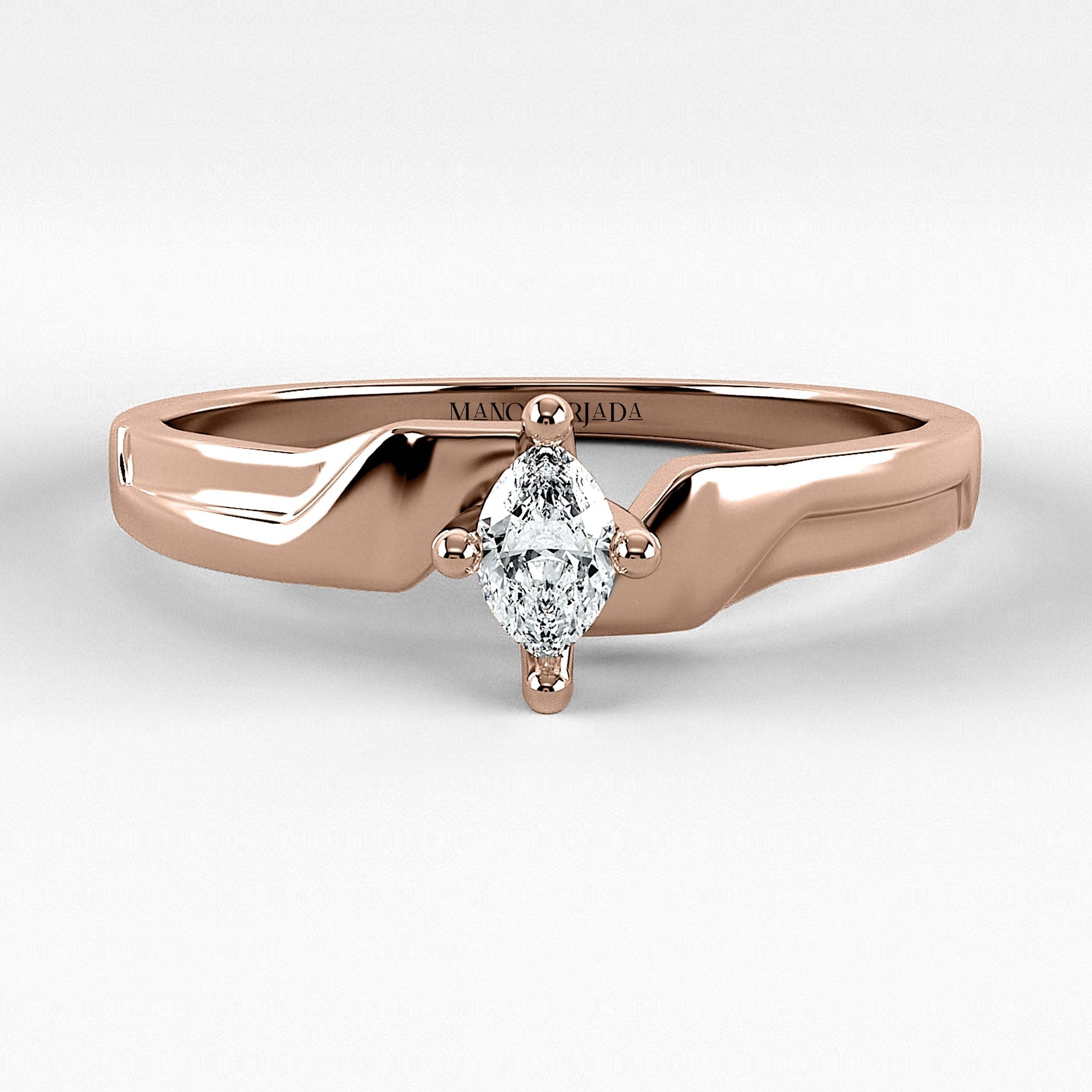 Promesa Armonía corte marquesa en oro rosa, vista frontal