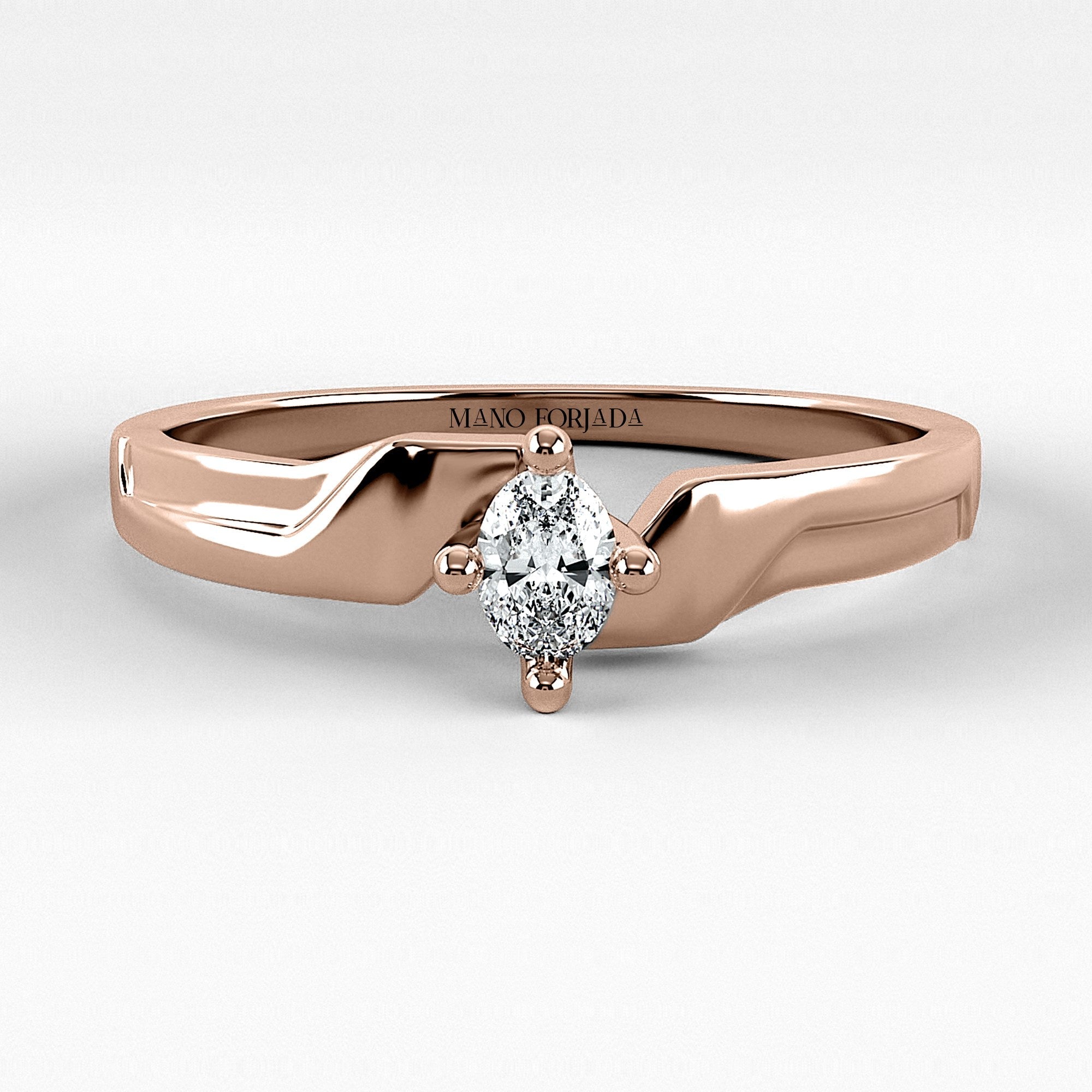 Promesa Armonía corte oval en oro rosa, vista frontal