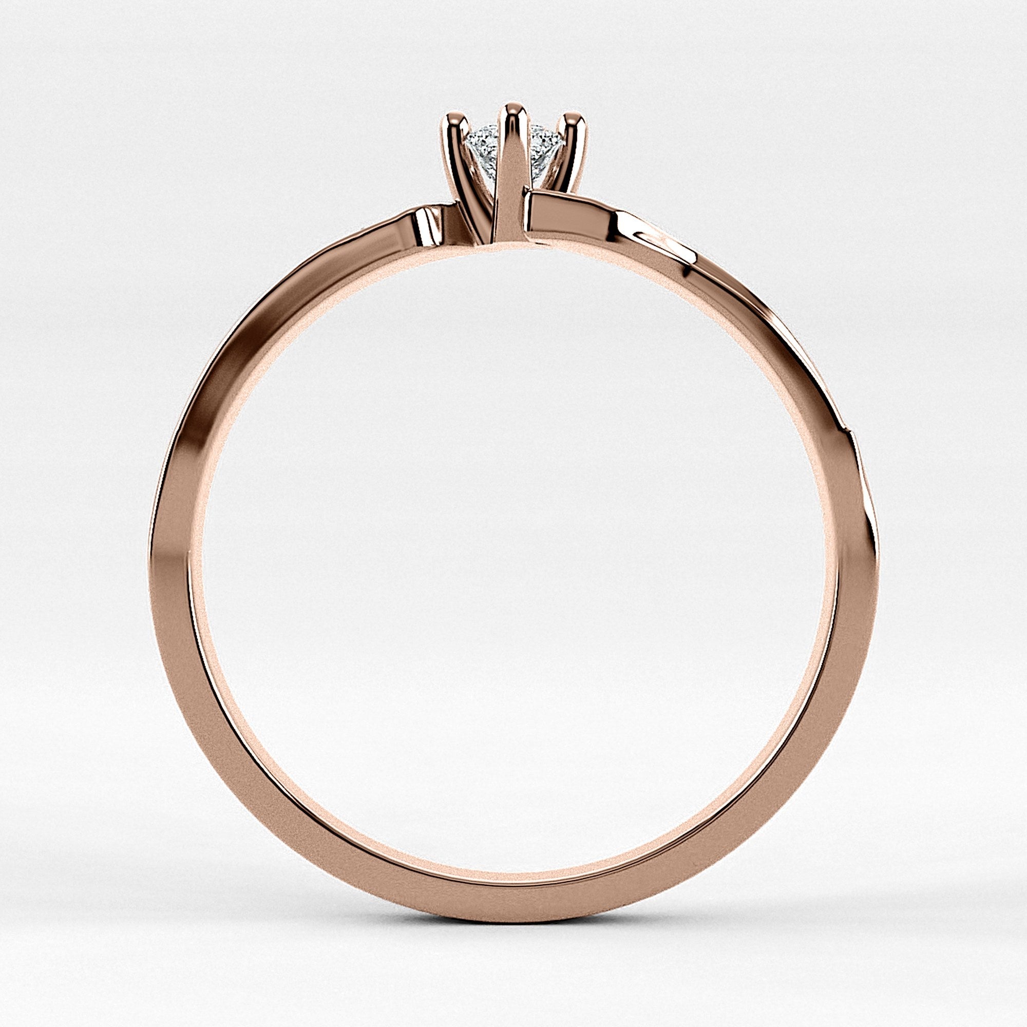 Promesa Armonía corte princesa en oro rosa, vista de canto