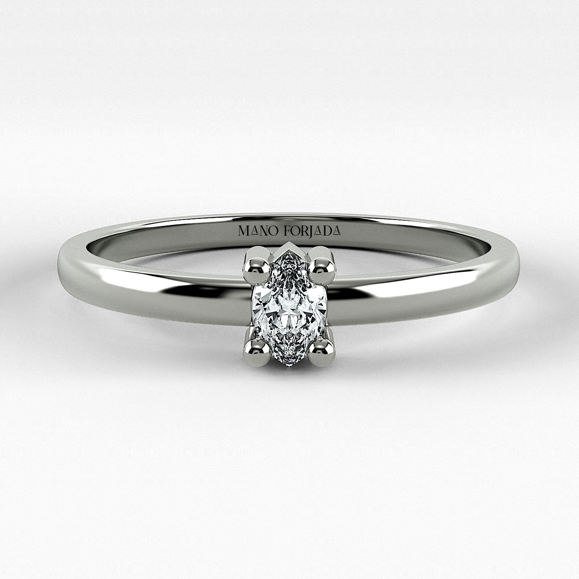 Promesa Clásico corte marquesa en oro blanco, vista frontal