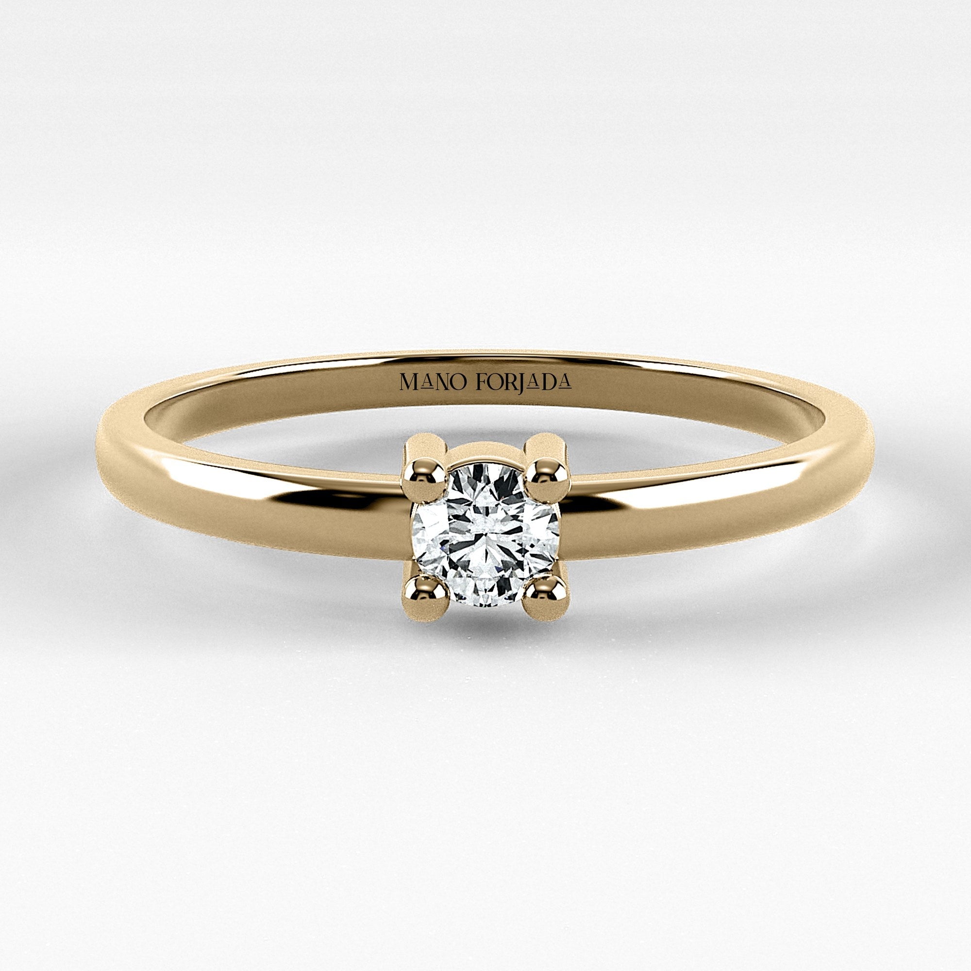 Promesa Clásico corte redondo en oro amarillo, vista frontal