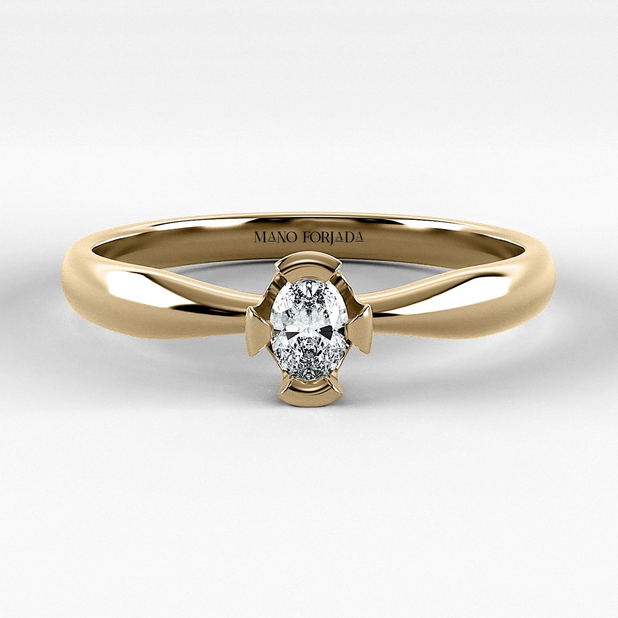 Promesa Impulso corte oval en oro amarillo, vista frontal