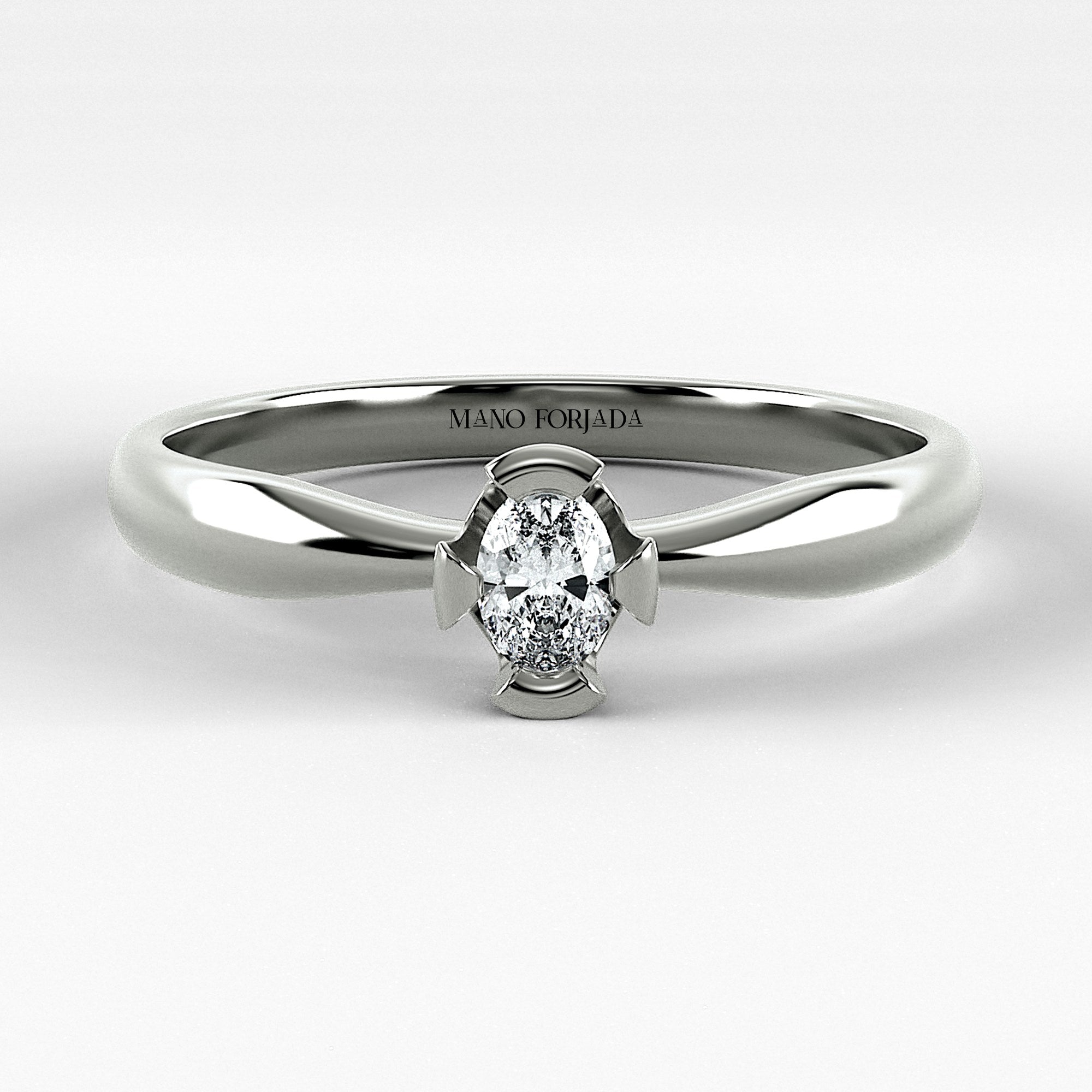 Promesa Impulso corte oval en oro blanco, vista frontal