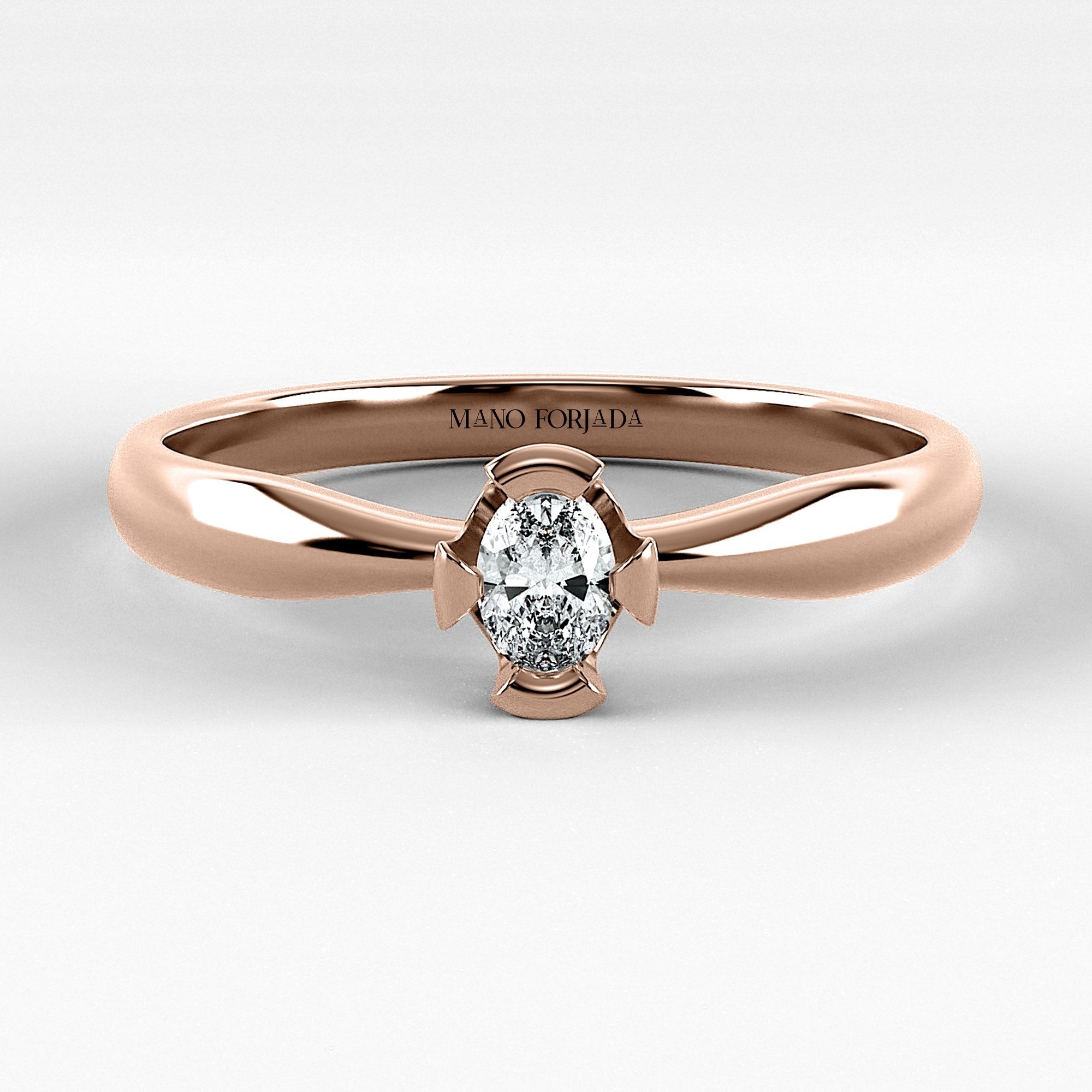 Promesa Impulso corte oval en oro rosa, vista frontal