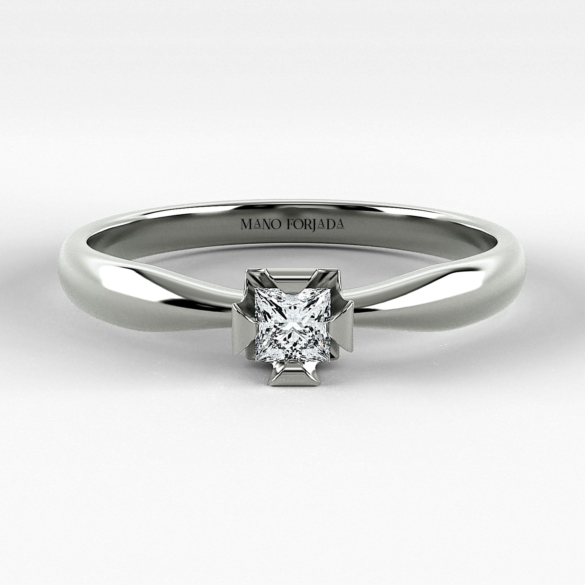 Promesa Impulso corte princesa en oro blanco, vista frontal