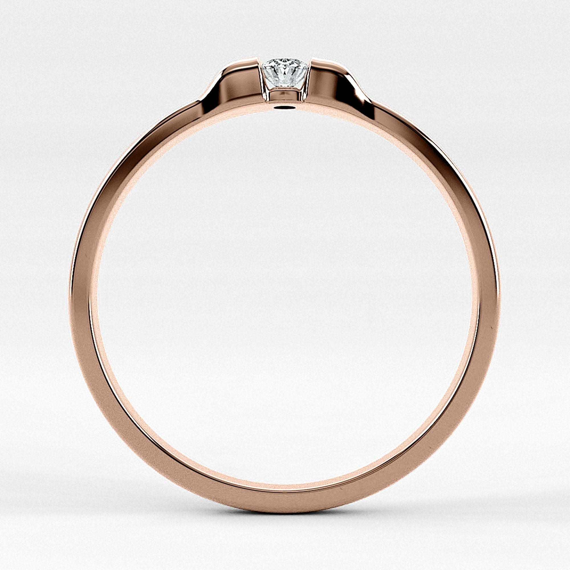 Promesa Sólido corte oval en oro rosa, vista de canto